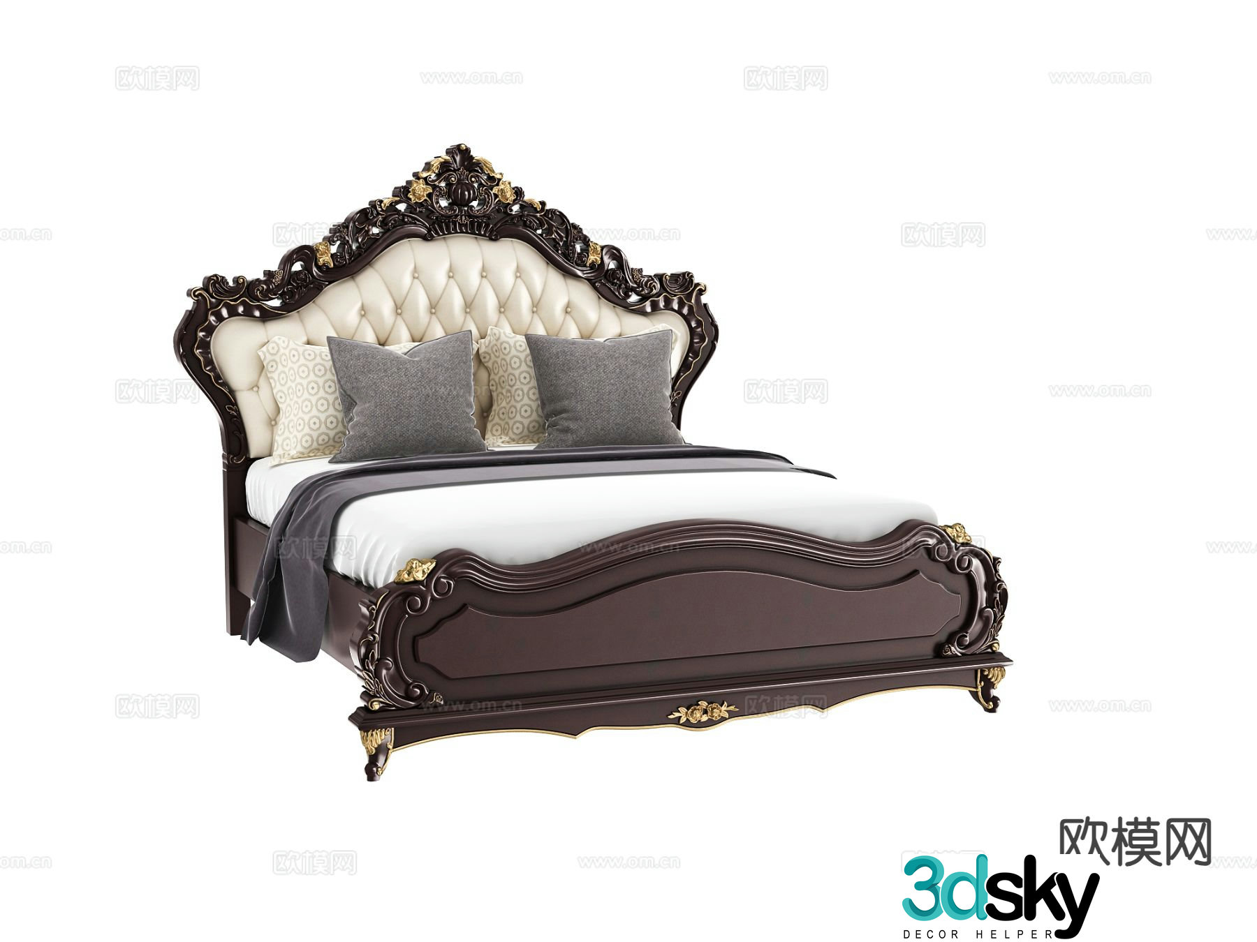 European double bed 3d model