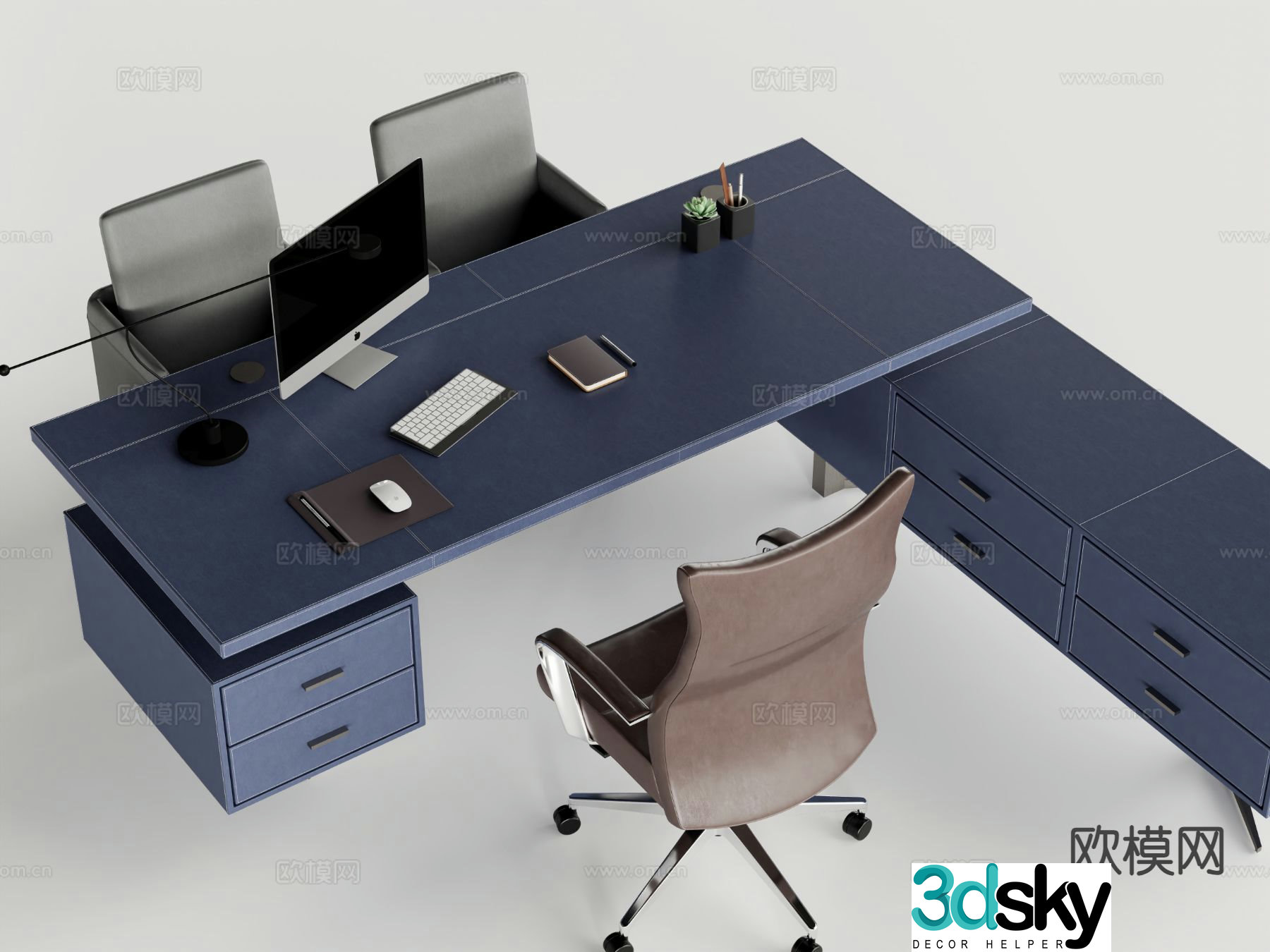 Modern desk table boss chair leather desk 3d model