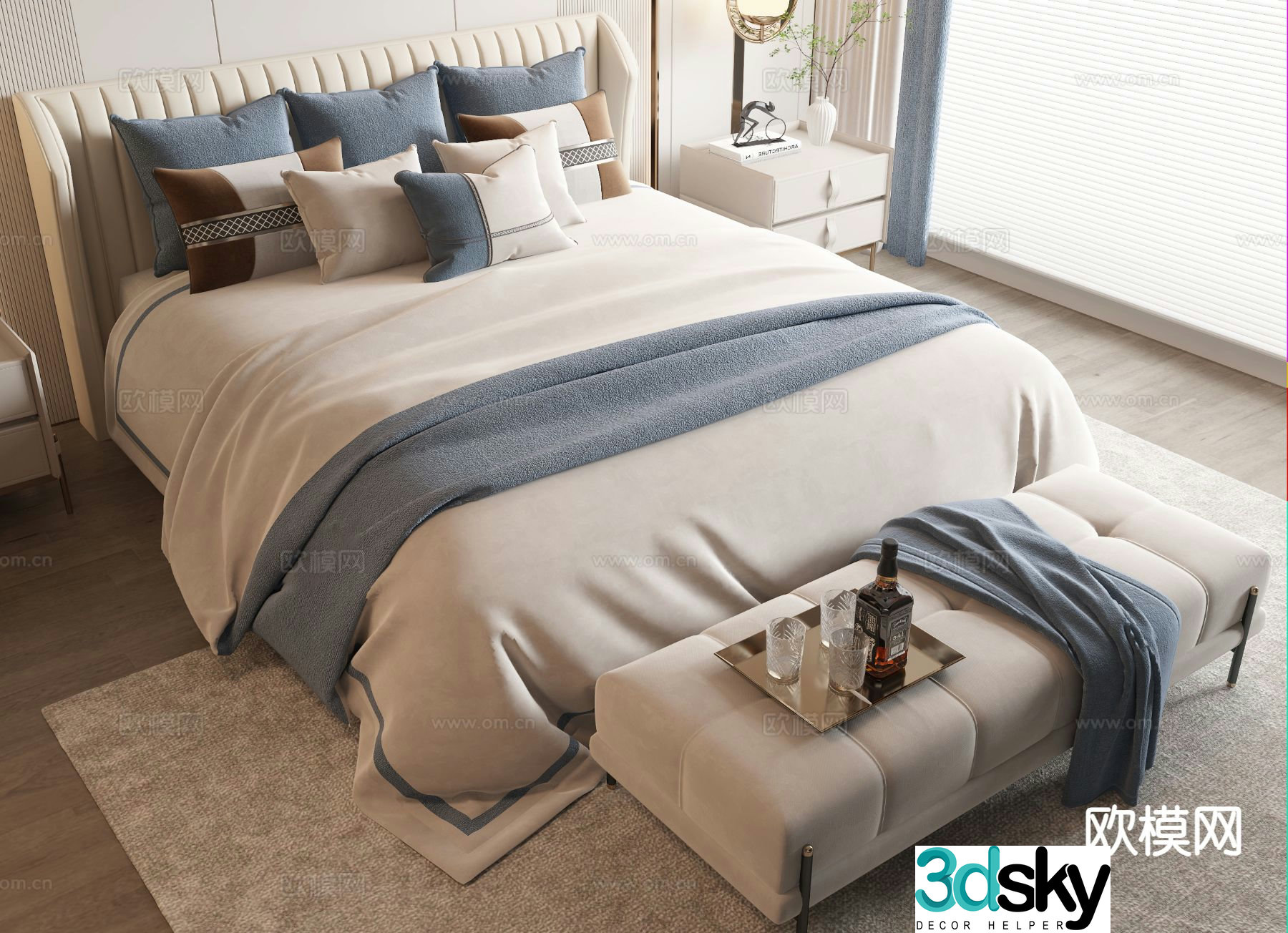 Modern double bed 3d model