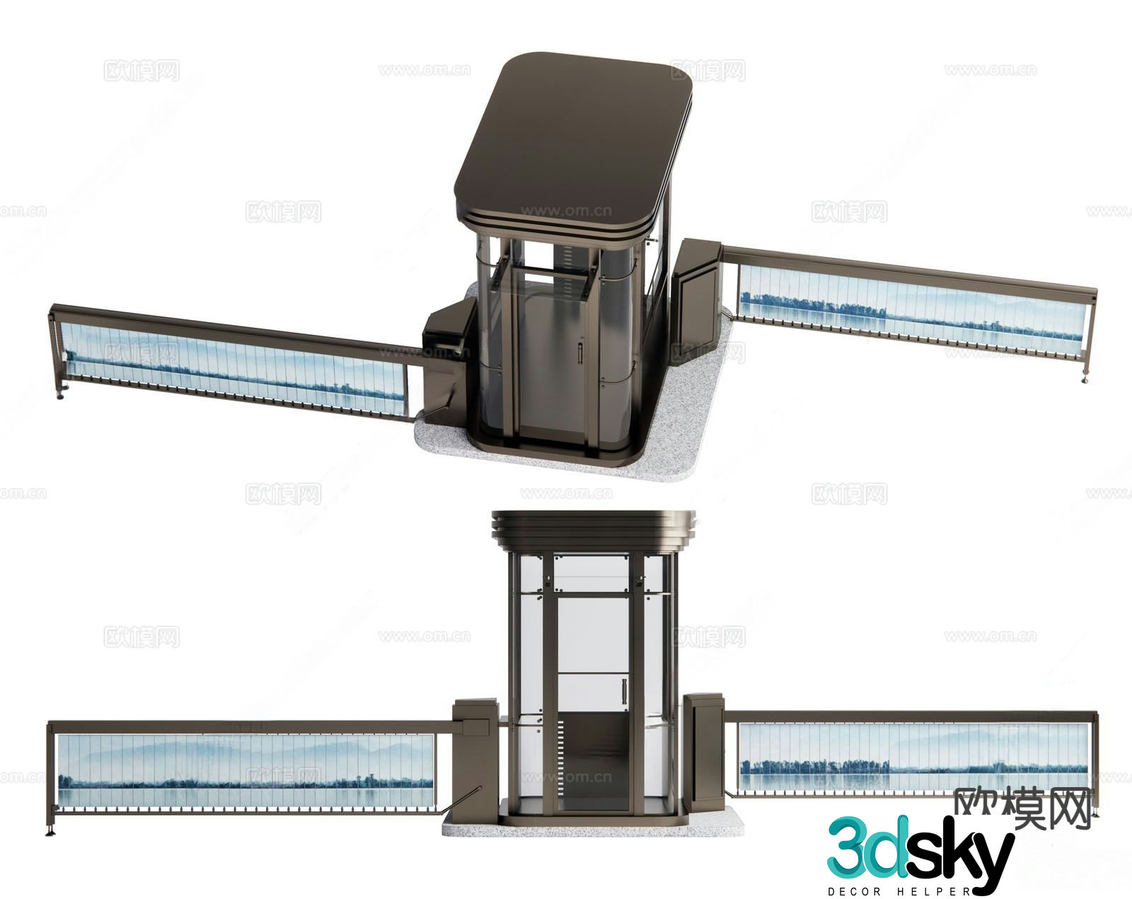 Security booth, swing gate, access control, guard box 3D model