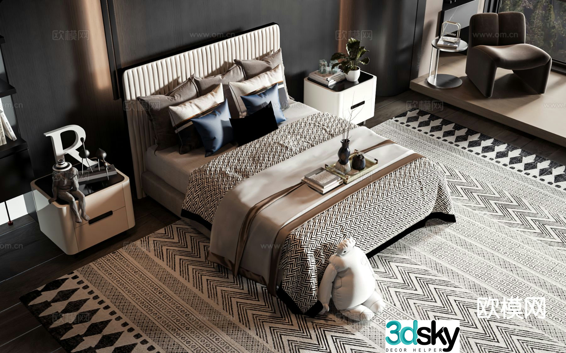 Italian double bed 3d model