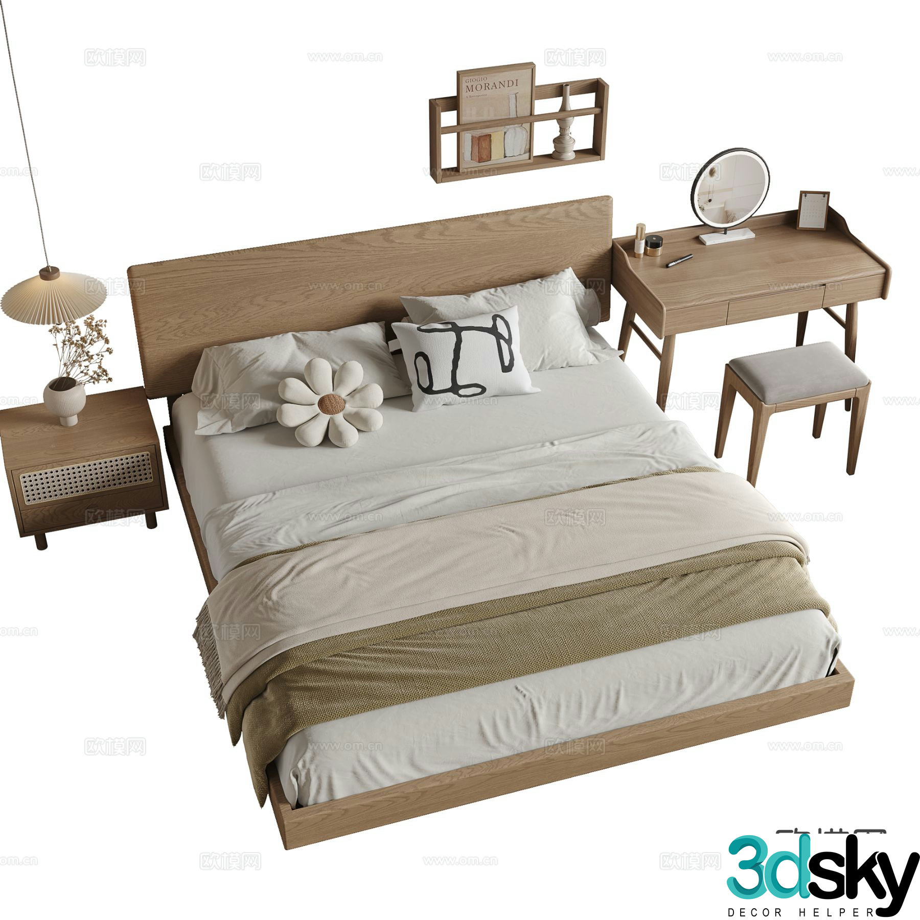 Log style double bed 3d model