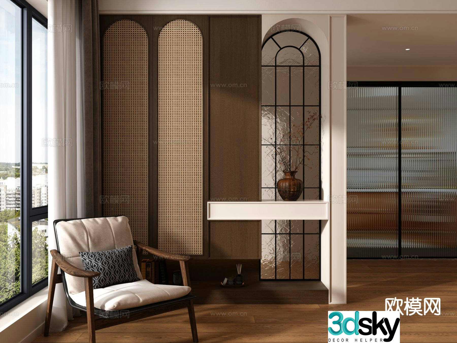 Middle-aged style rattan partition entrance partition leisure chair 3d model