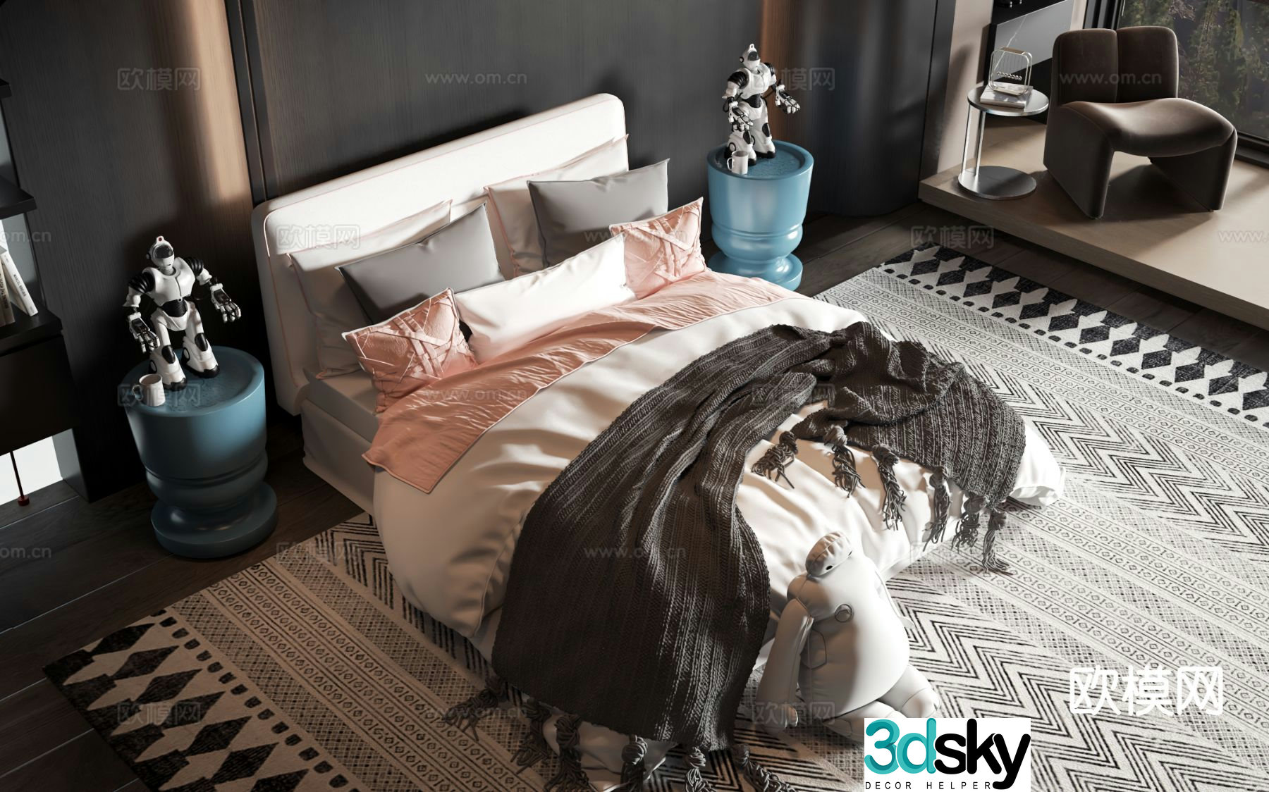 Modern double bed 3d model