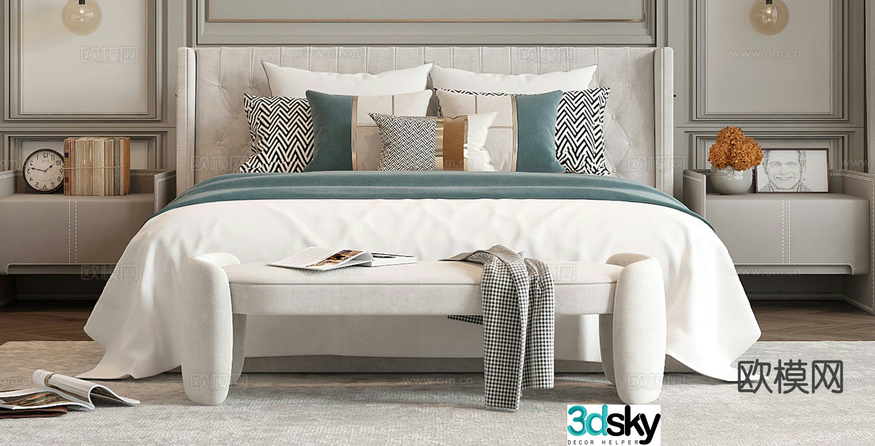 American double bed 3d model