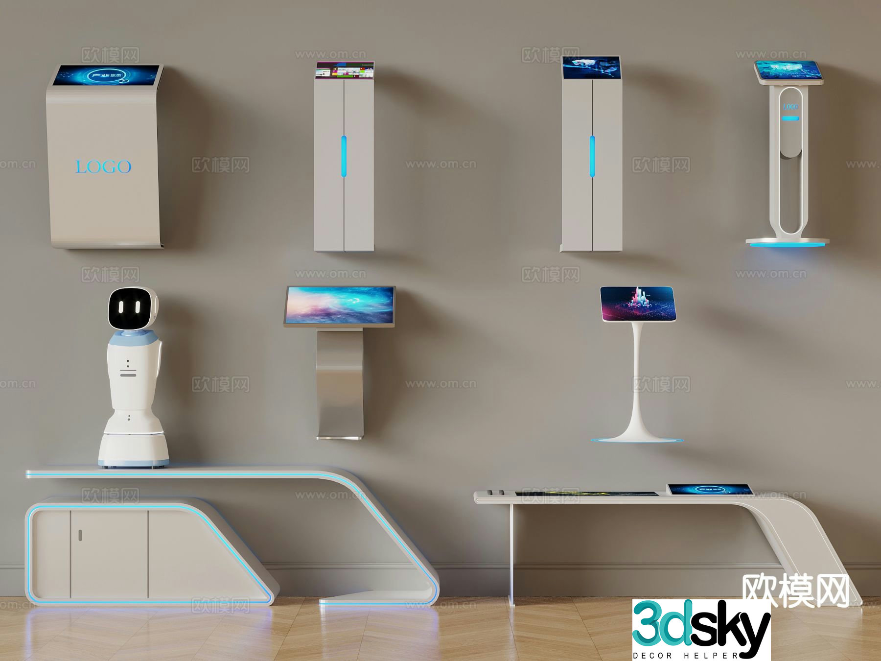 Modern exhibition stand interactive screen intelligent robot 3d model