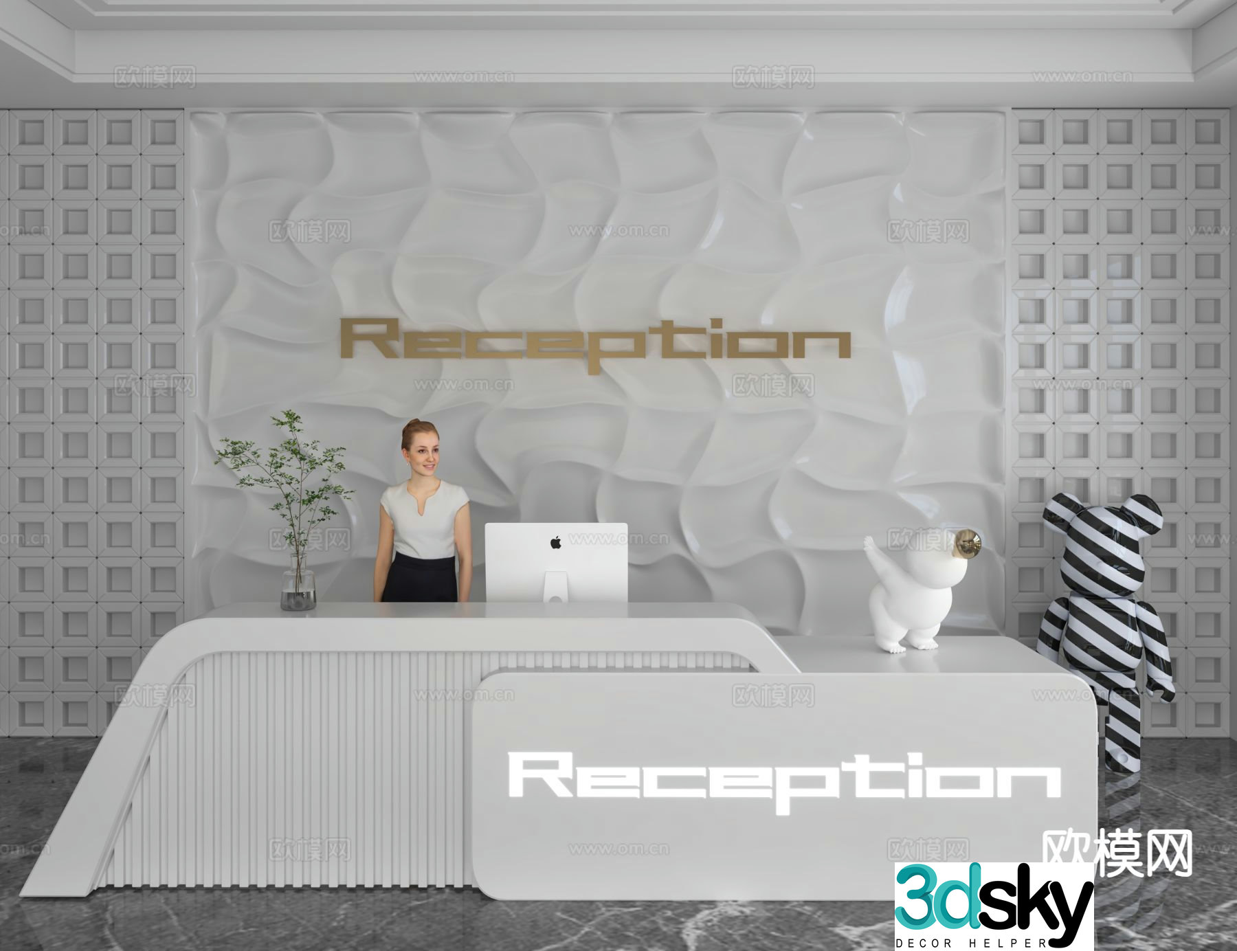 Modern front desk reception desk information desk 3d model