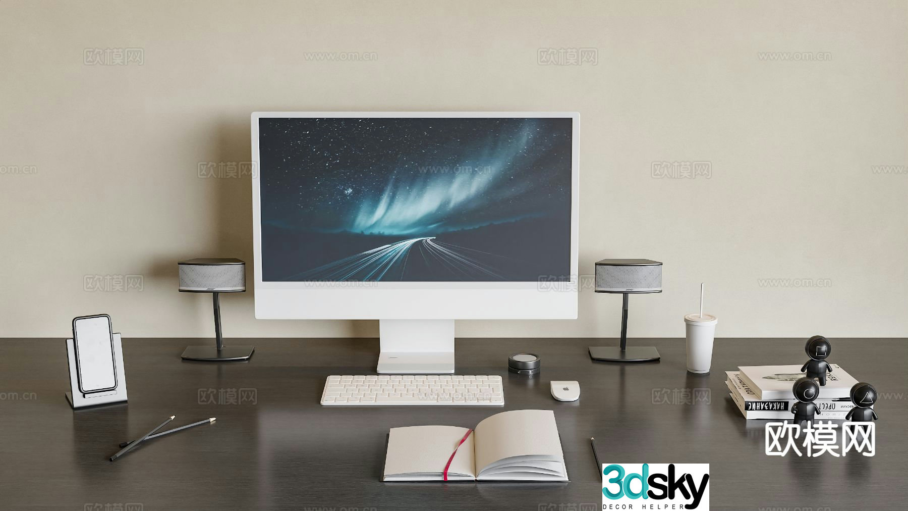 Modern desk ornaments computer desktop office supplies 3d model