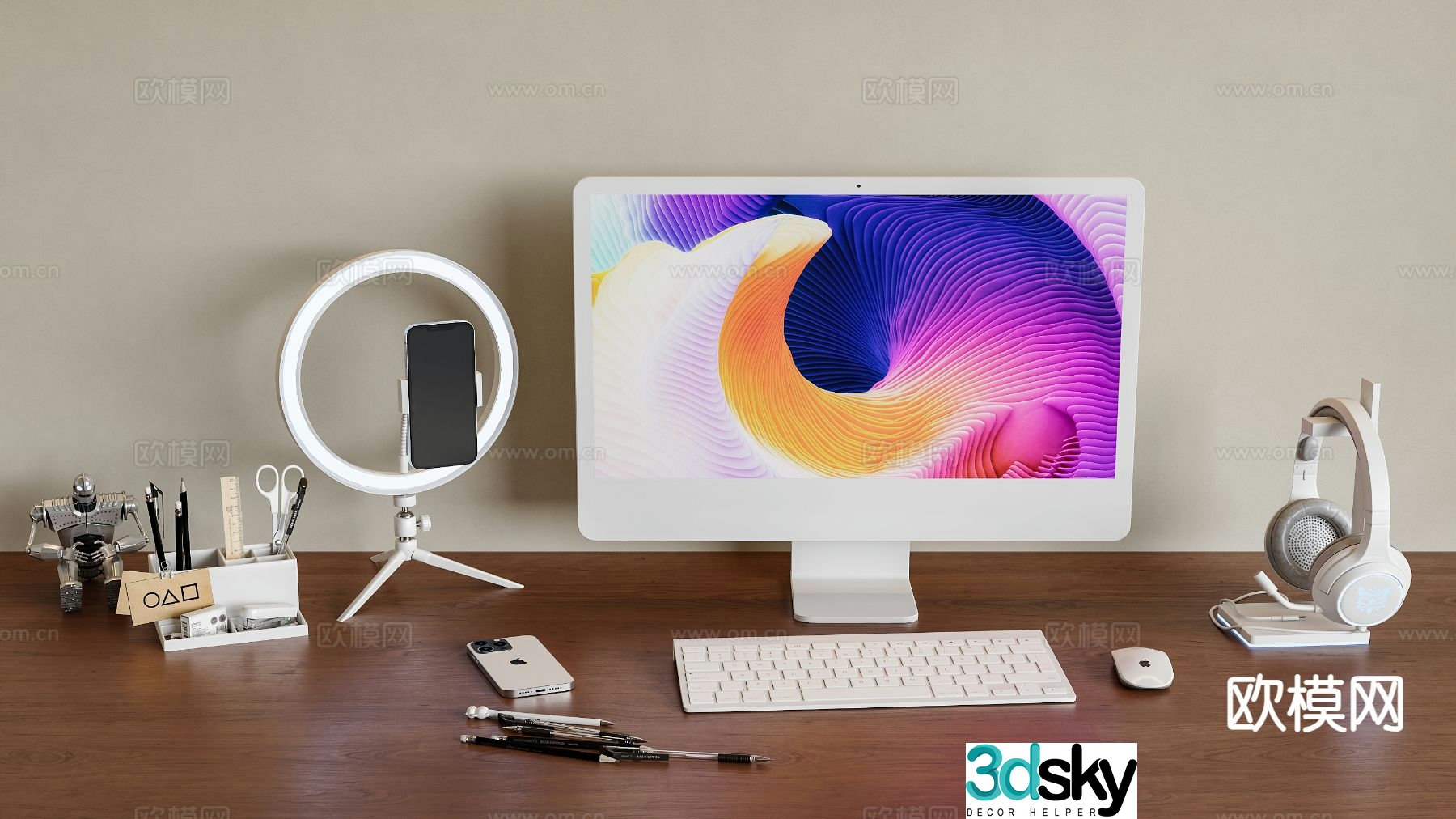 Office supplies desktop accessories desktop computers mobile phones 3D models