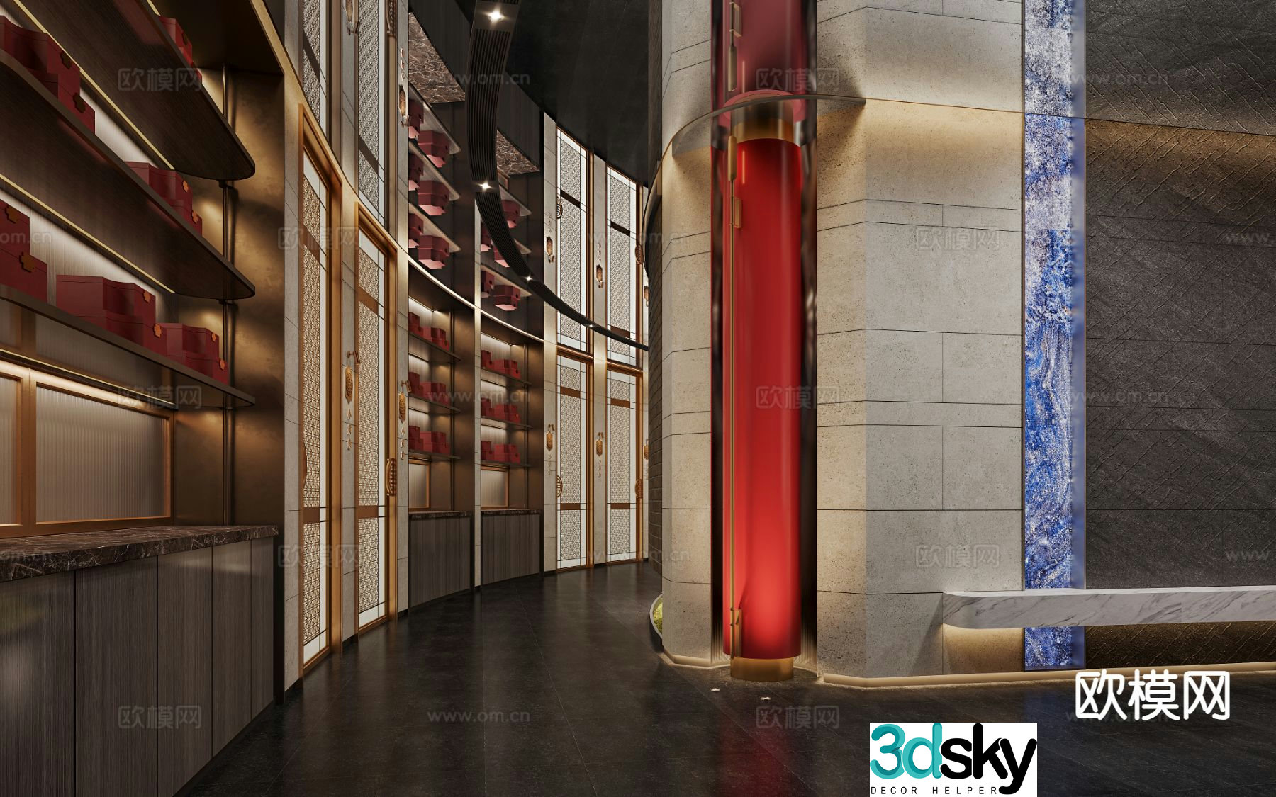 New Chinese style hotel aisle 3D model