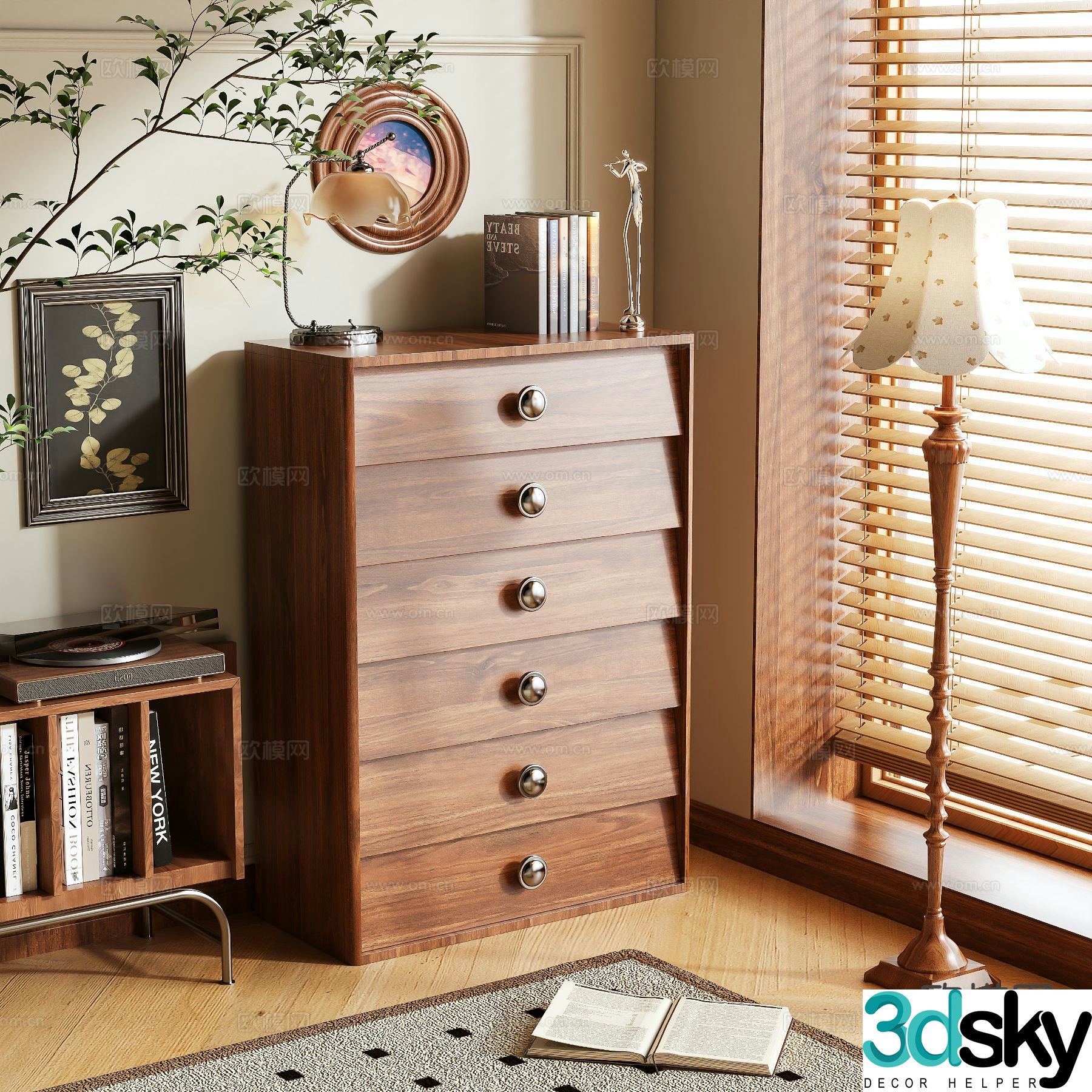 Medieval style chest of drawers side cabinet high cabinet 3D model