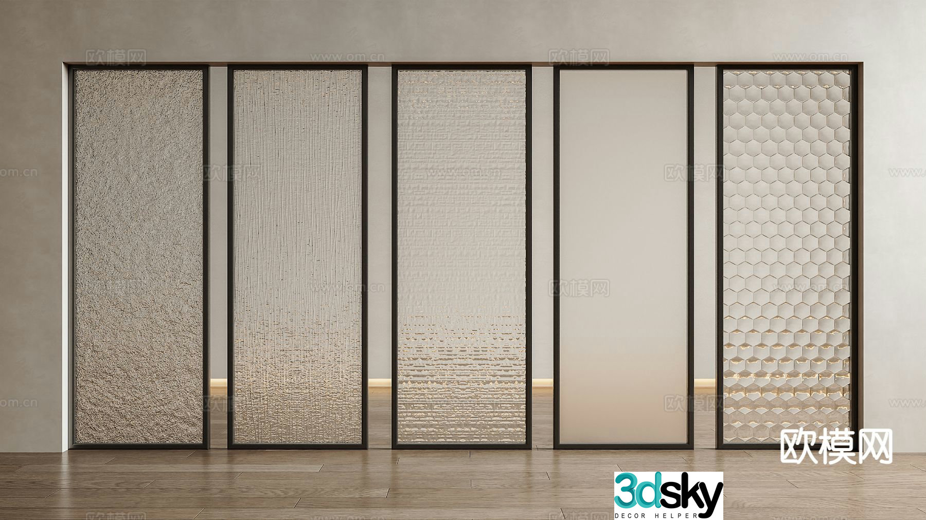 Modern glass screen carved glass frosted glass partition 3d model