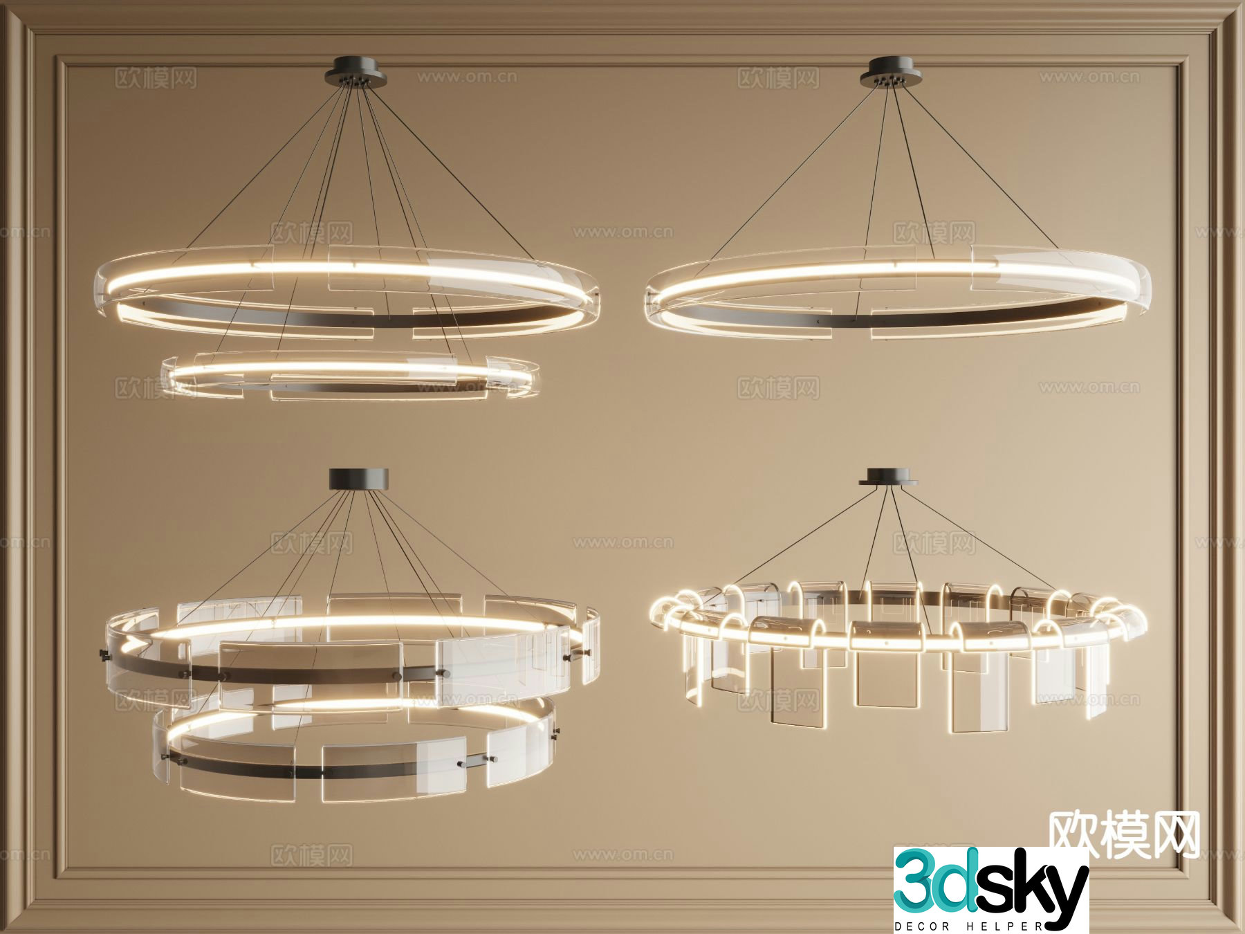 Light luxury chandelier ring chandelier glass chandelier 3d model