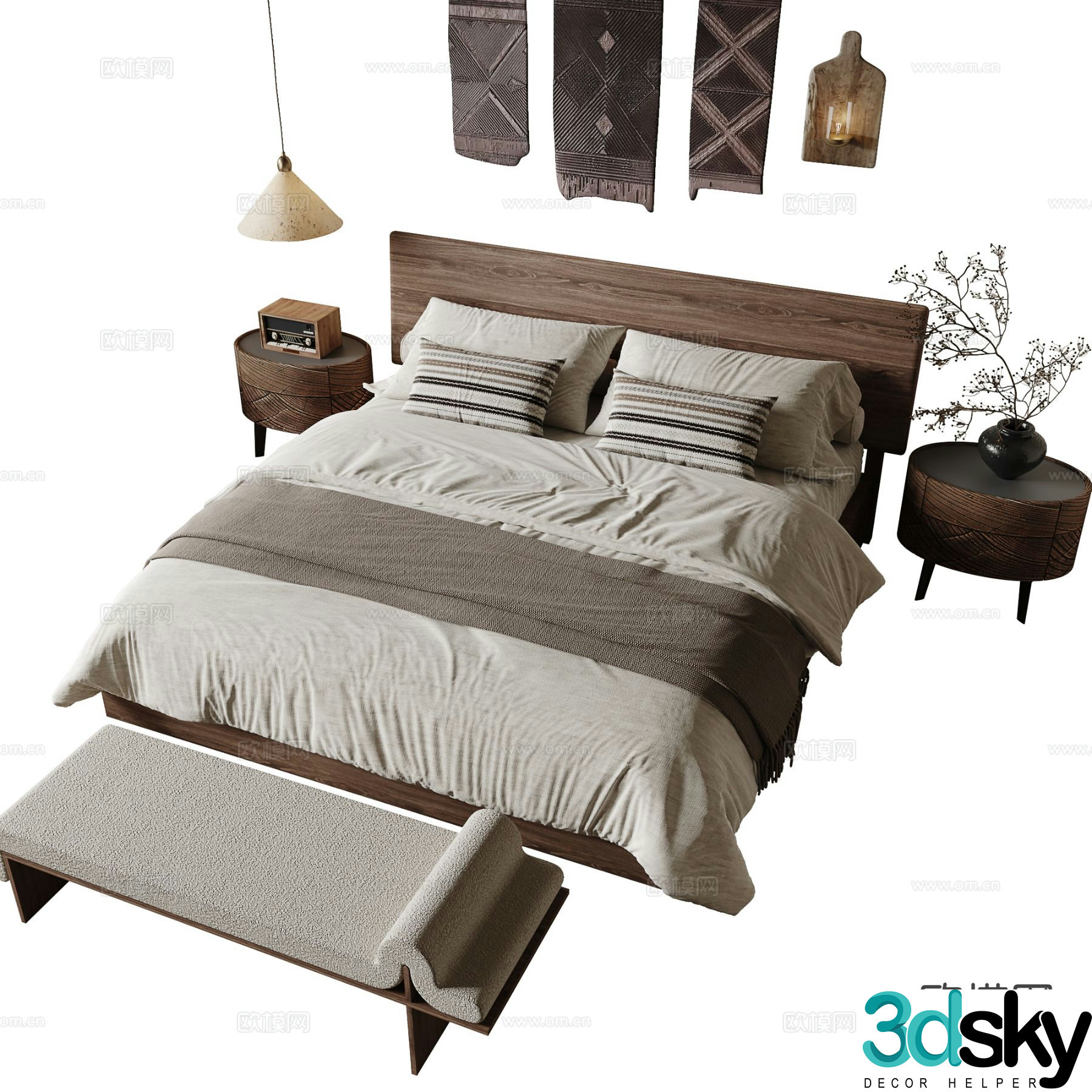 Wabi-sabi double bed 3d model