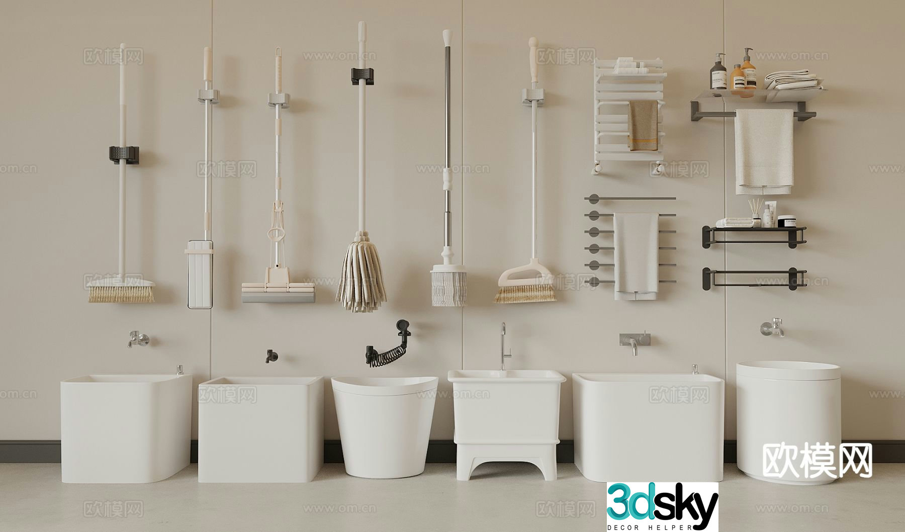 Mop pool mop towel rack balcony mop pool 3d model