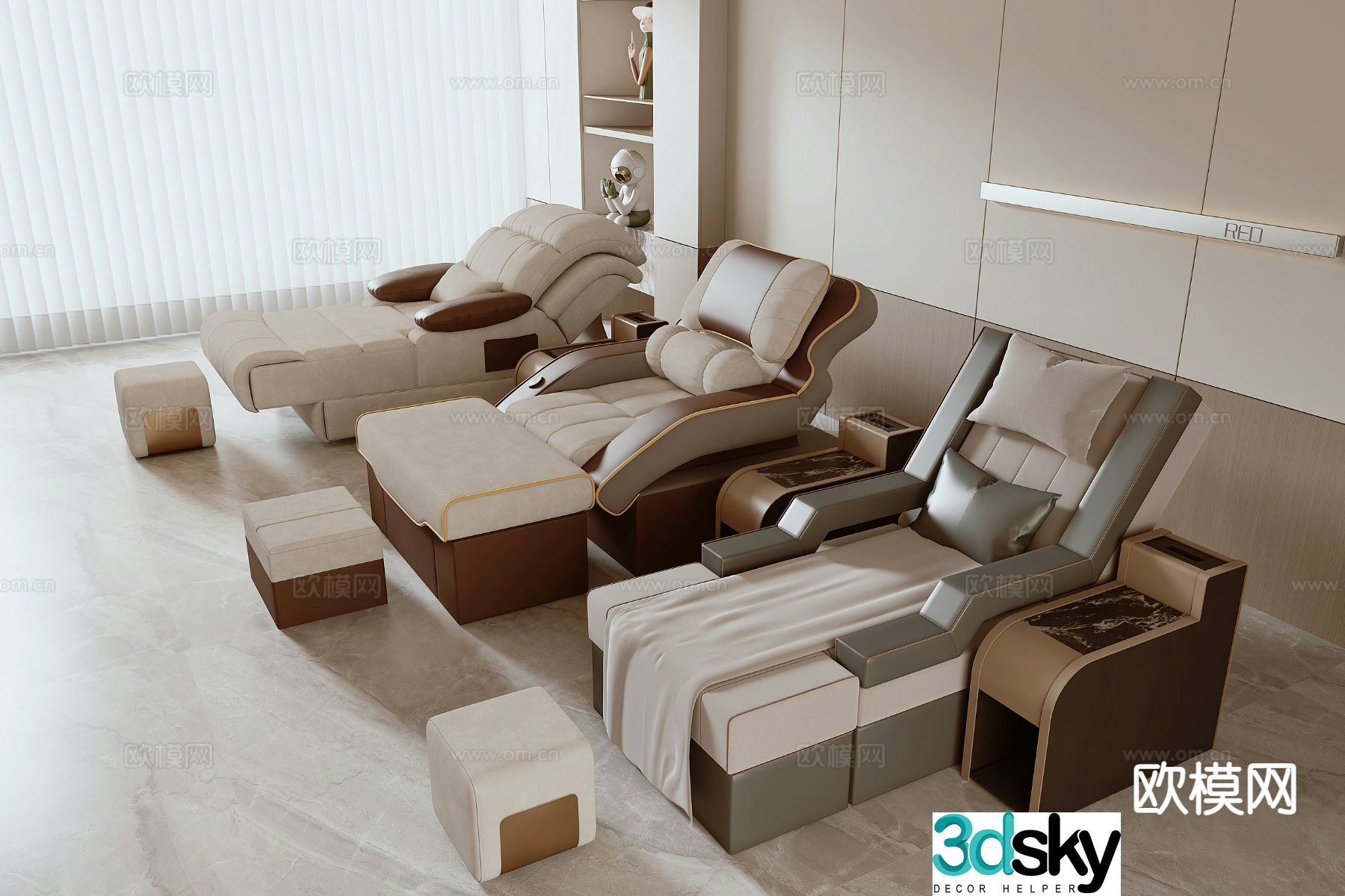 Modern foot bath chair pedicure chair massage chair massage bed recliner 3d model