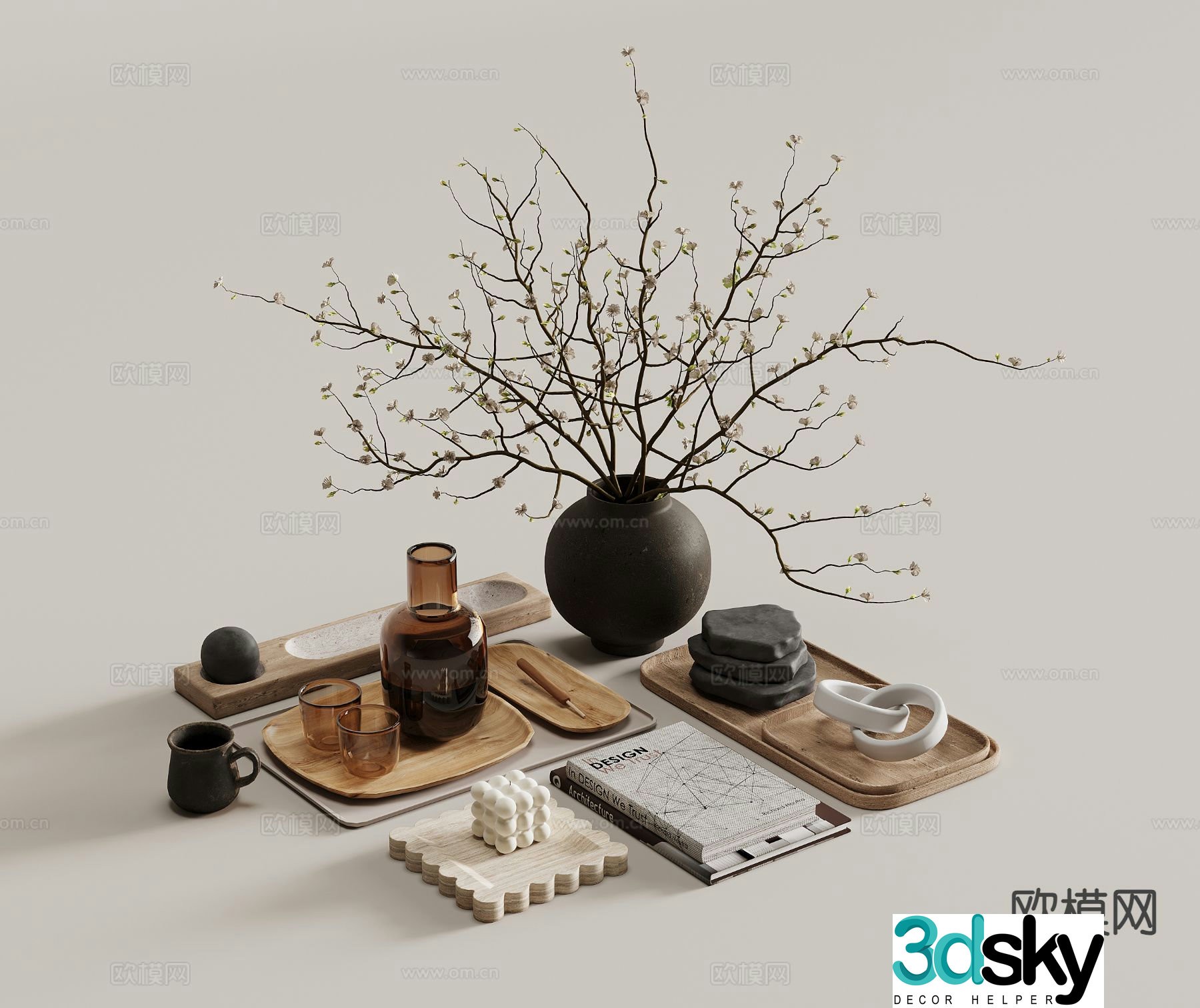 Middle-aged ornaments ornaments dead branches tray 3d model