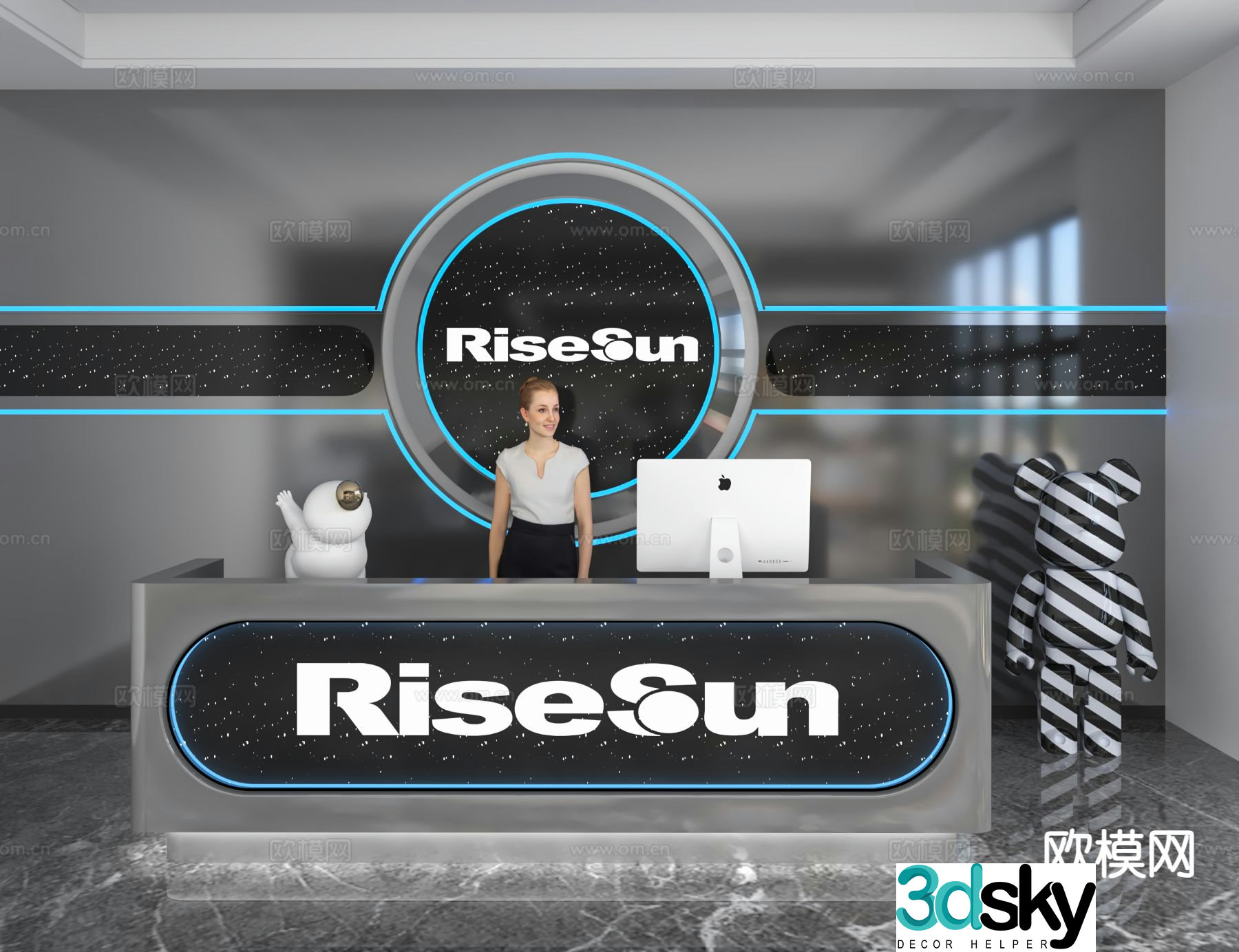 Modern front desk reception desk information desk office background 3d model