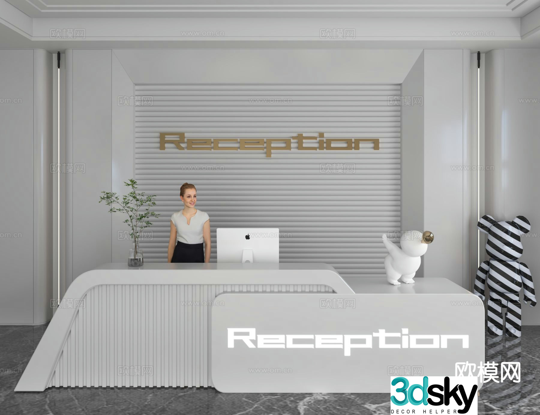 Modern front desk reception desk information desk office background 3d model