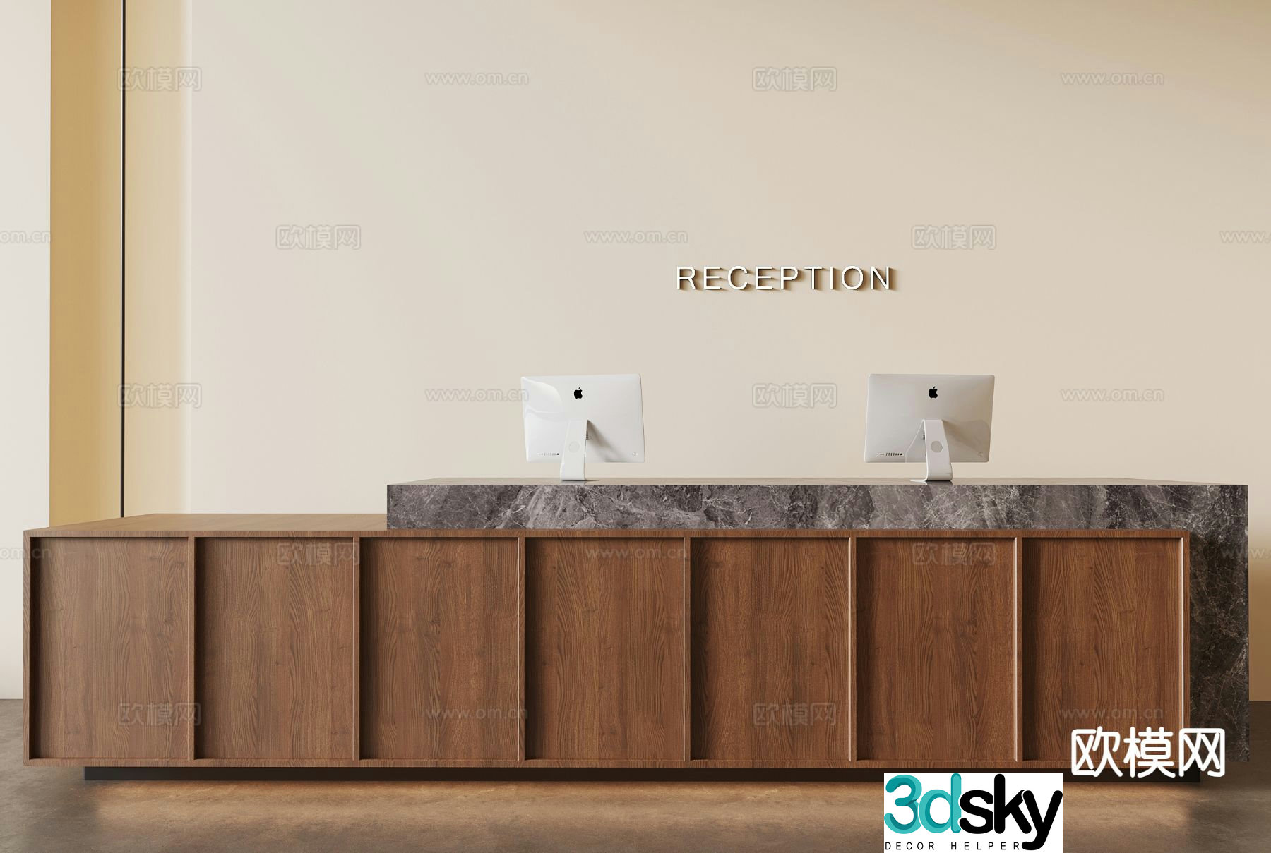 Medieval style front desk reception desk service desk 3d model