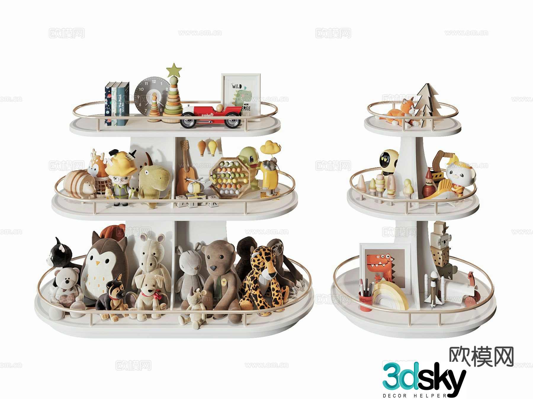Modern toy shelf three-layer toy storage rack plush toy 3D model
