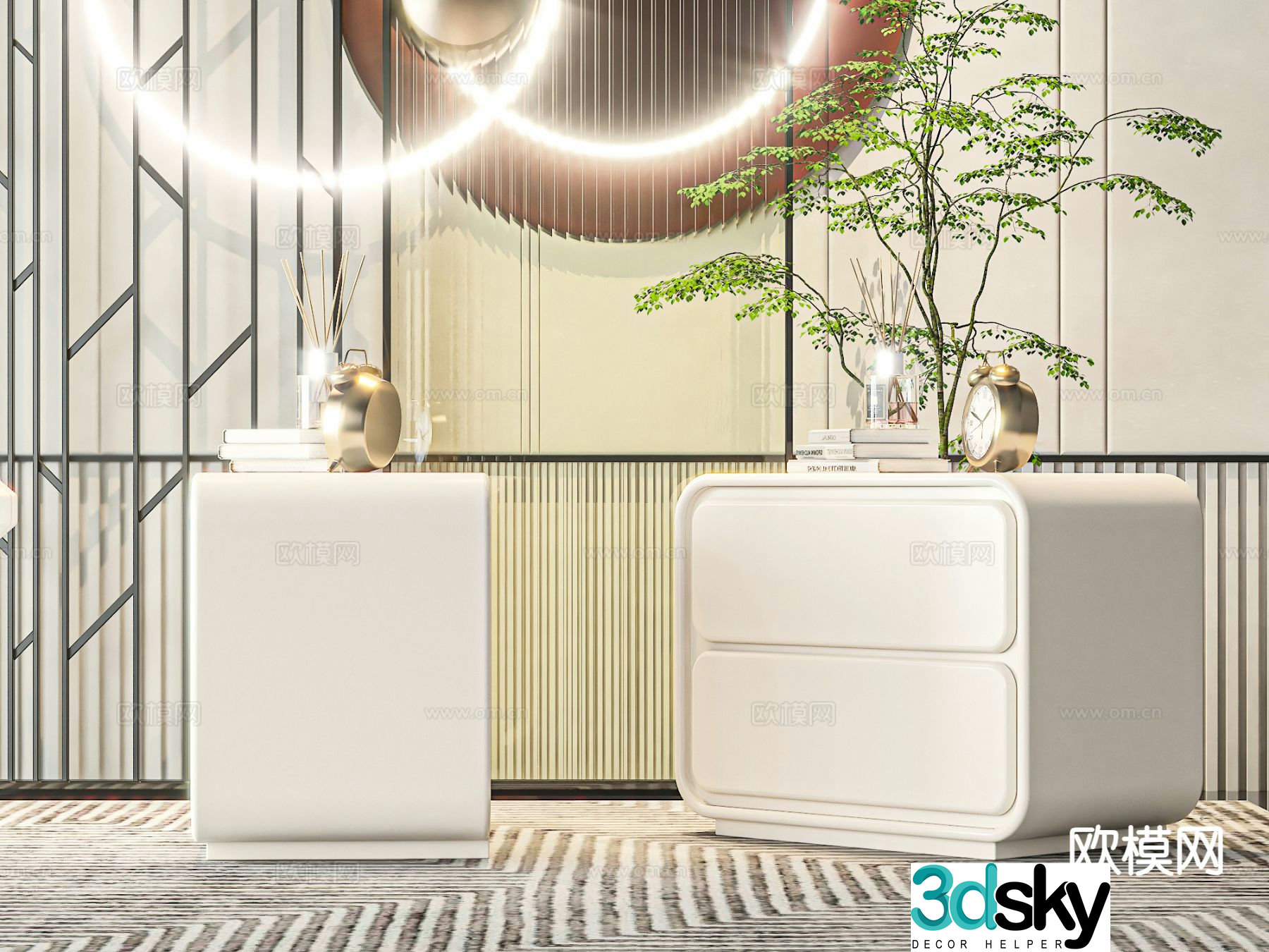 Cream style bedside table 3d model