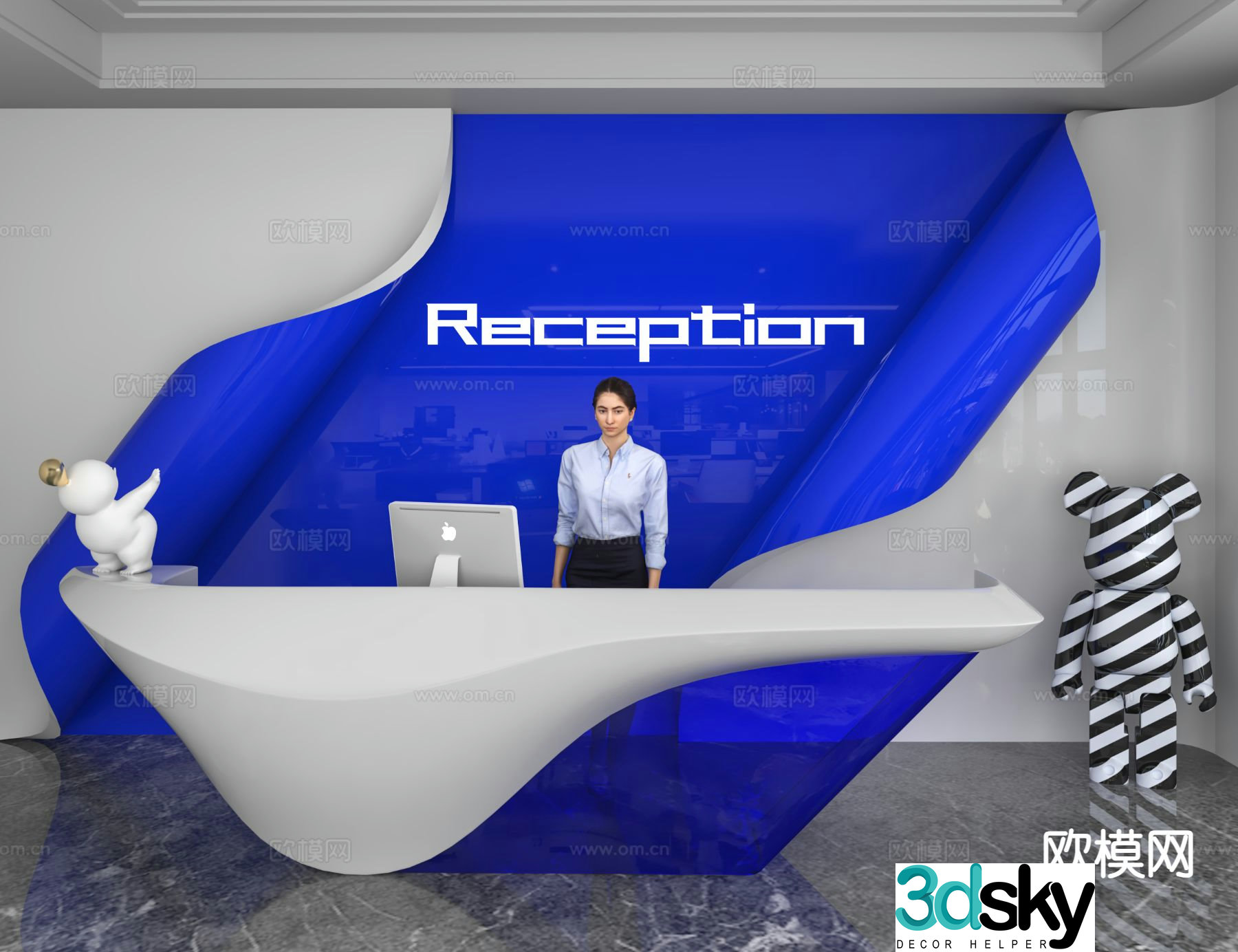 Modern front desk reception desk information desk office background 3d model