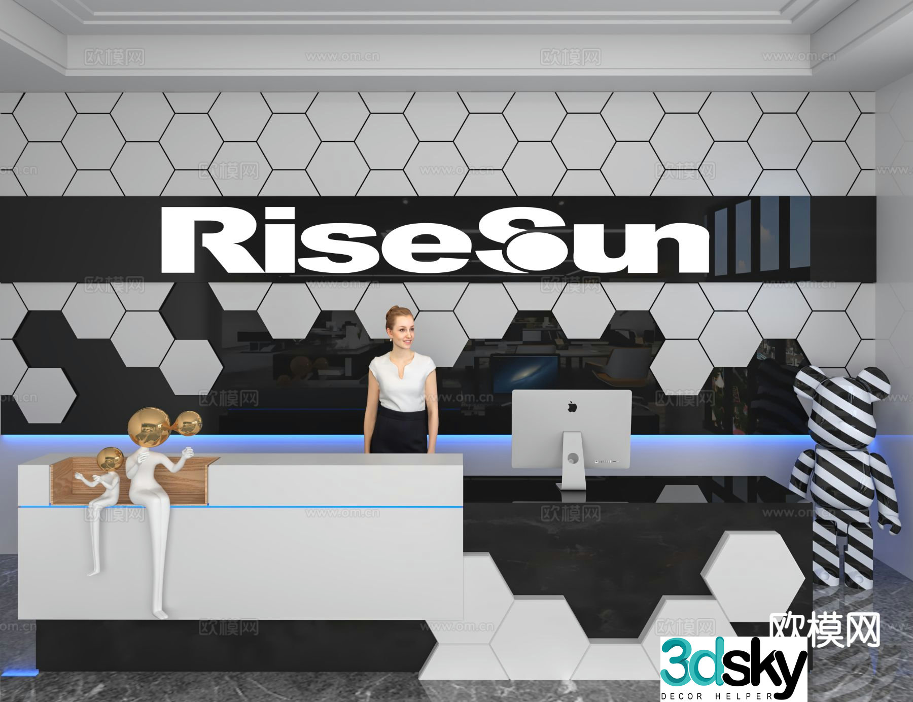 Modern front desk reception desk information desk office background 3d model