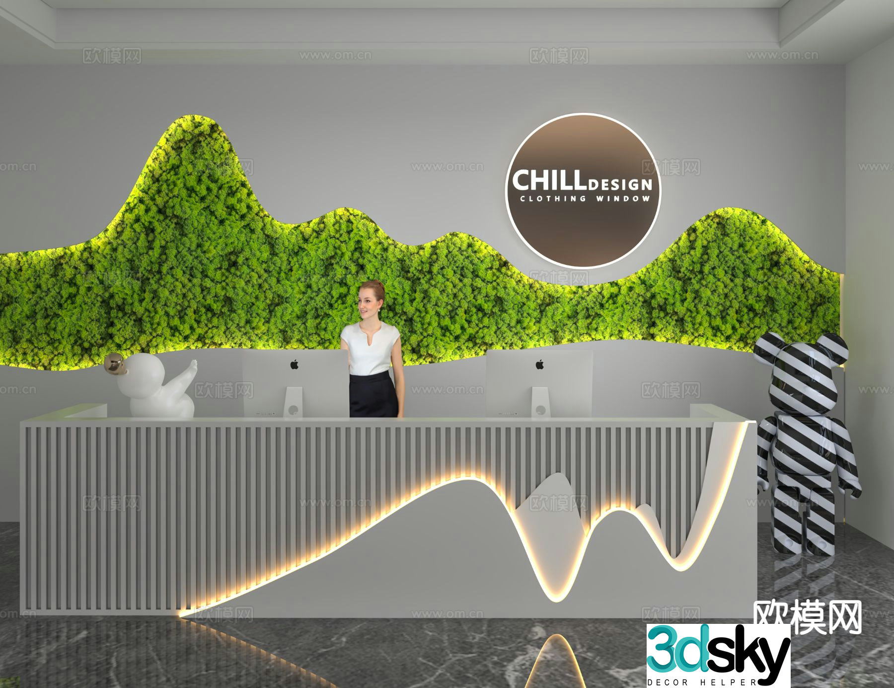 Modern front desk reception desk moss wall 3d model