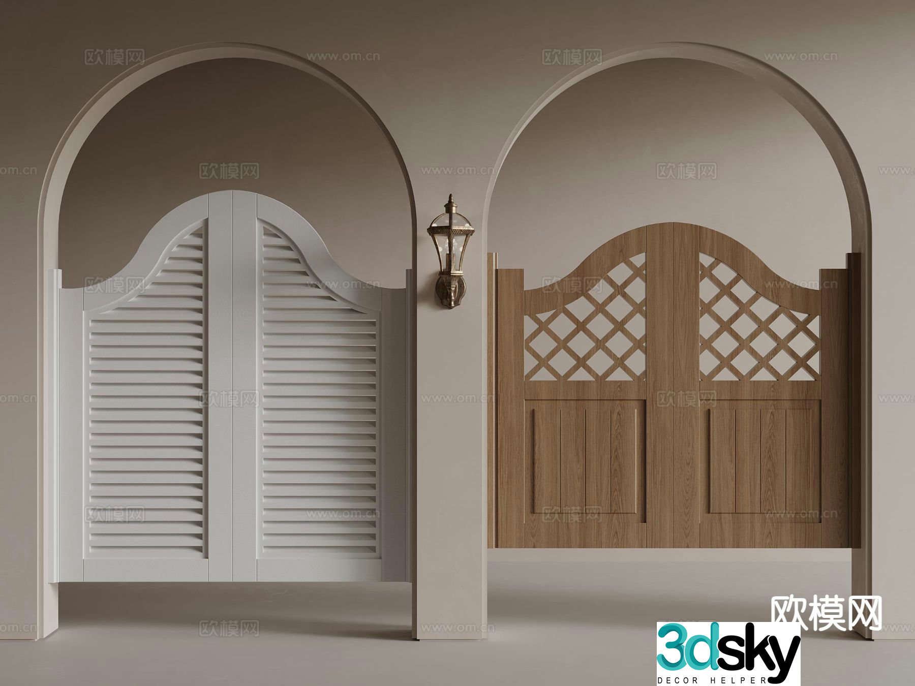 Middle-aged half-waisted door fence gate courtyard door denim door 3d model