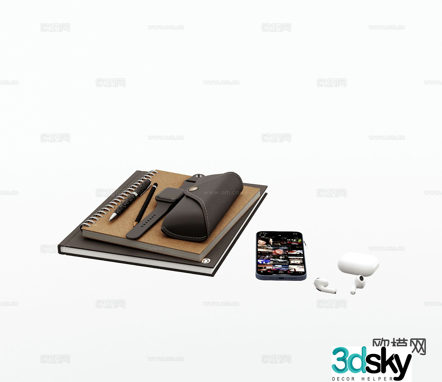Office supplies notebook pen 3d model