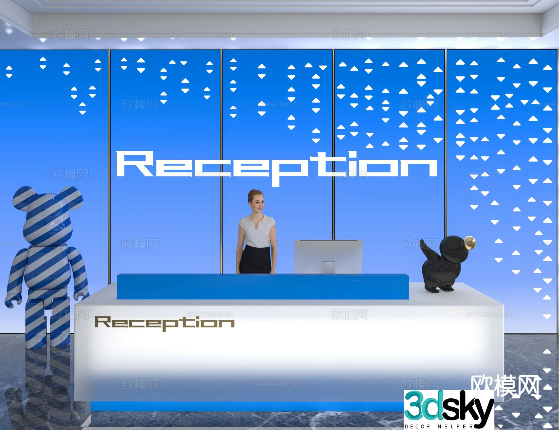 Modern front desk reception desk information desk office background 3d model