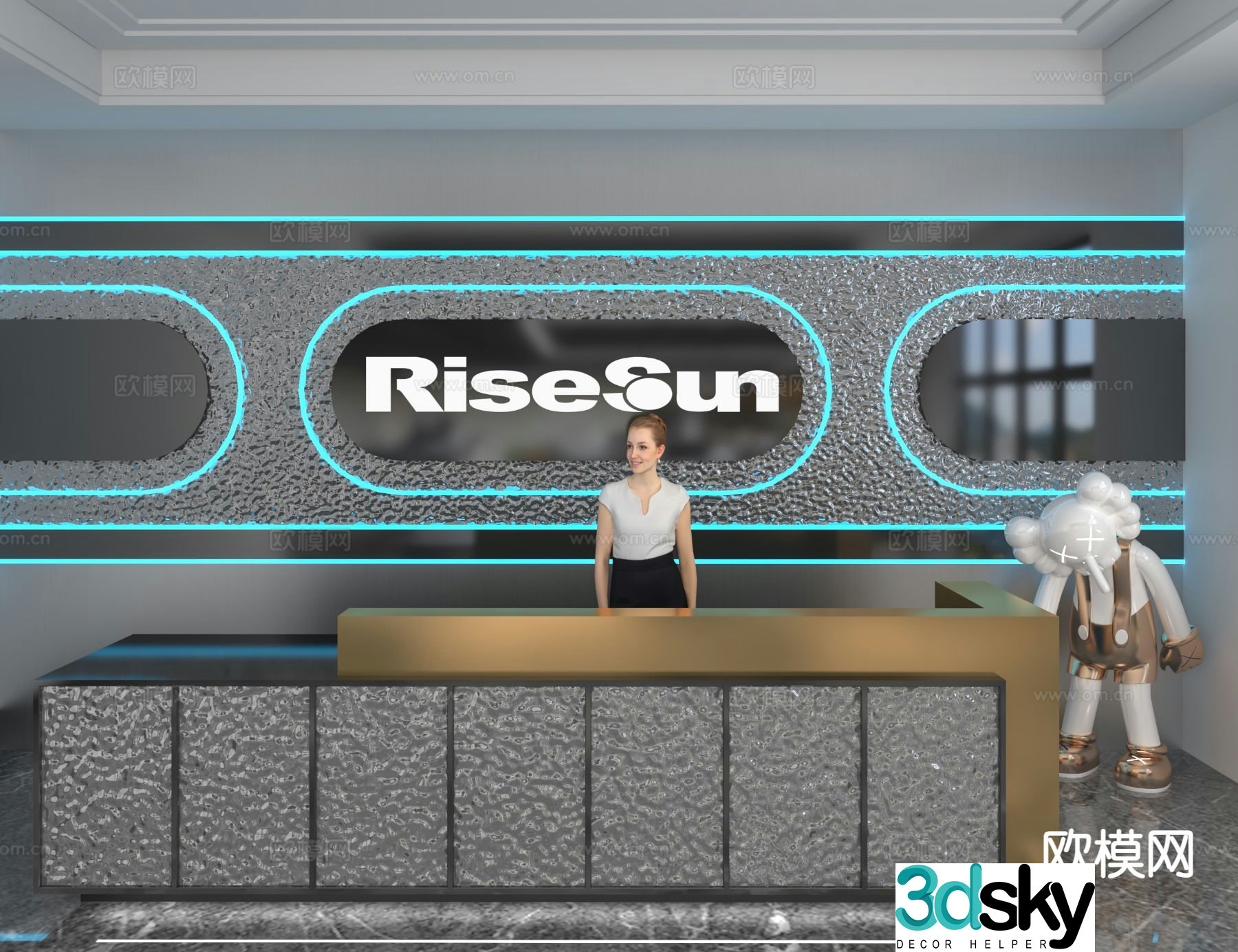 Modern front desk reception desk information desk office background 3d model
