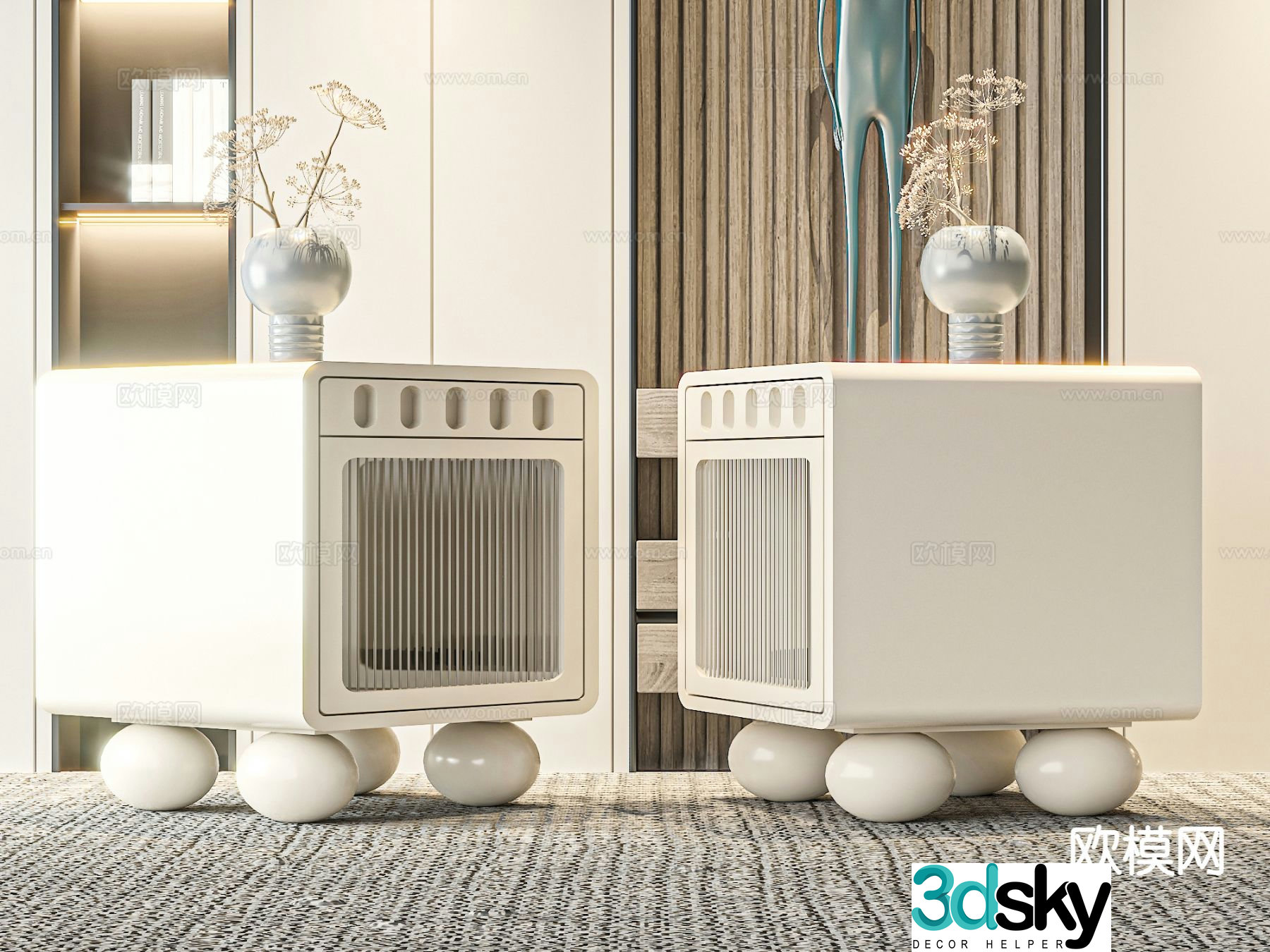 Cream style bedside table 3d model