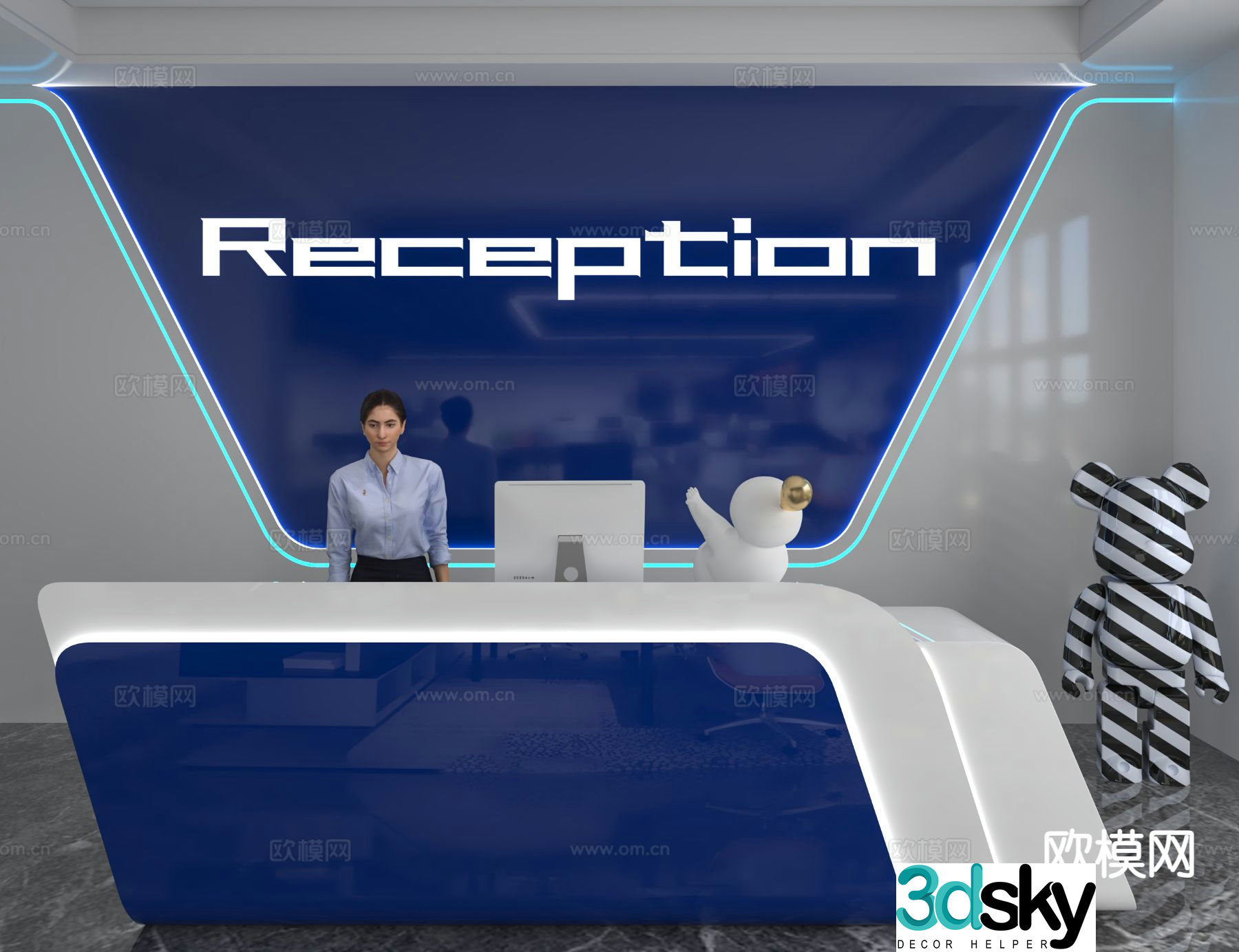 Modern front desk reception desk information desk office background 3d model