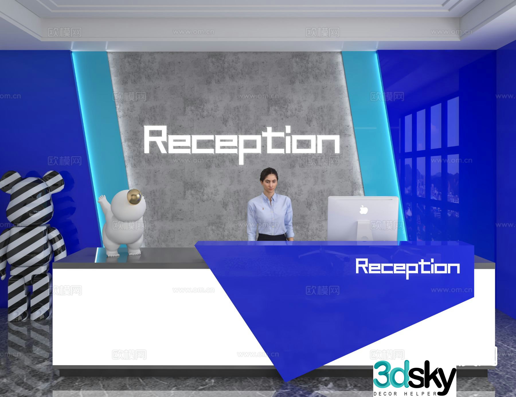 Modern front desk reception desk information desk office background 3d model