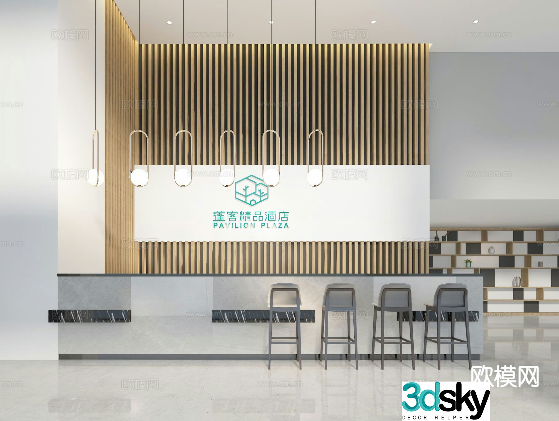 Modern hotel front desk reception hall bar reception desk 3d model