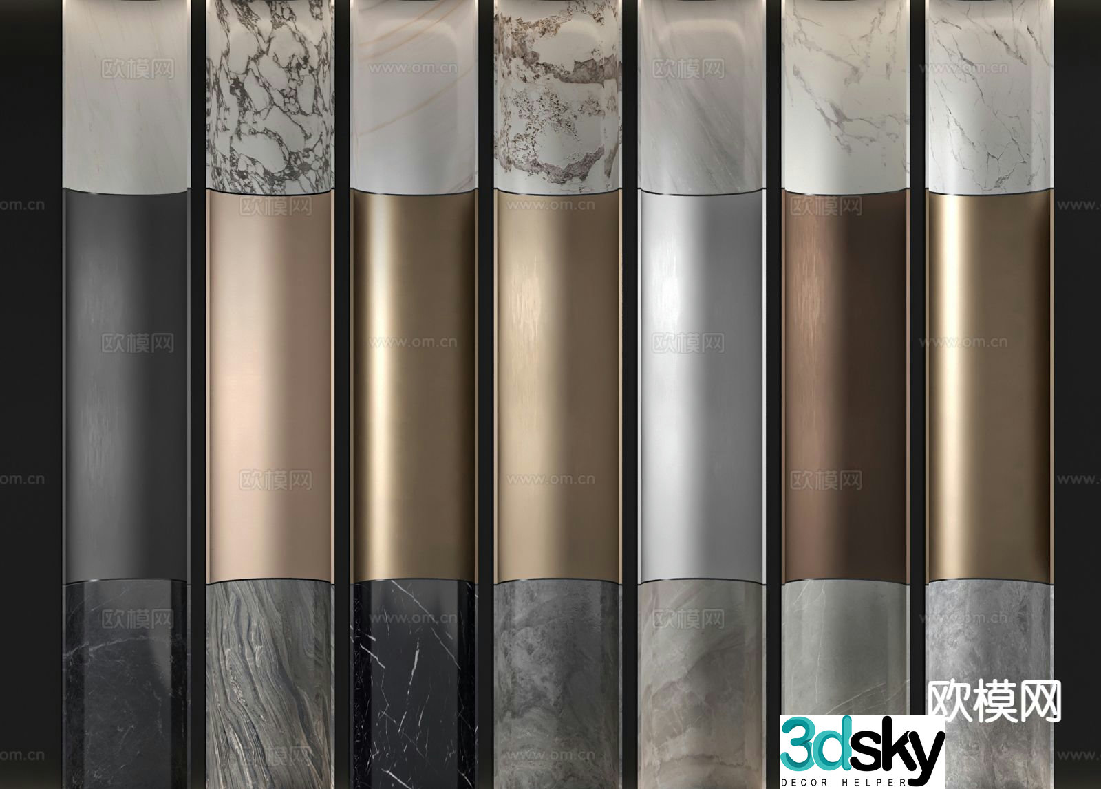 Metal wall panel wall trim marble slab 3d model