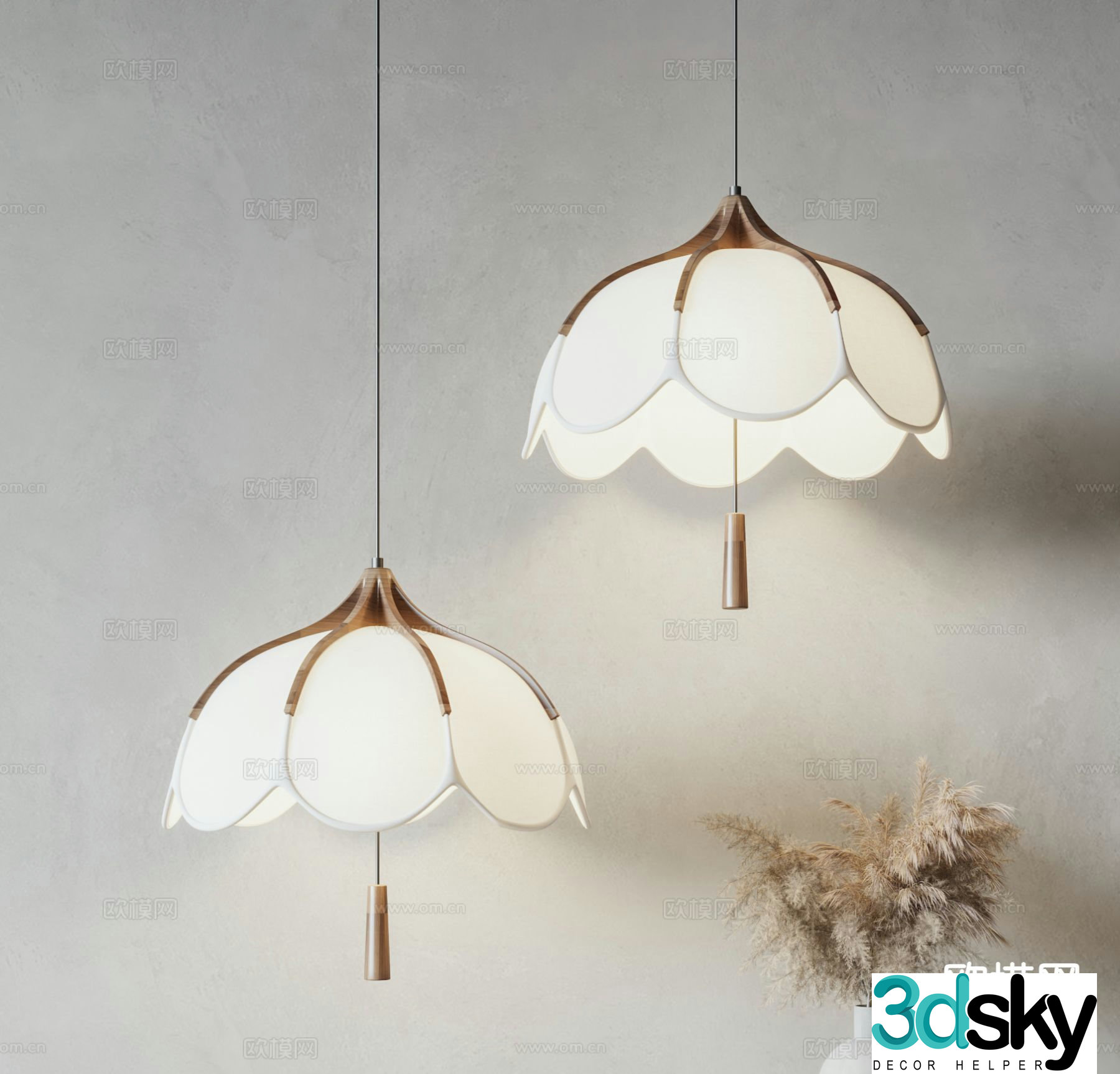 Cream style flower chandelier fabric chandelier 3d model