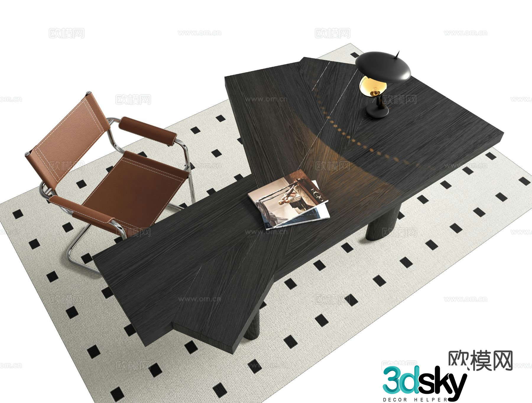 Modern desk chair fan shaped desk 3d model