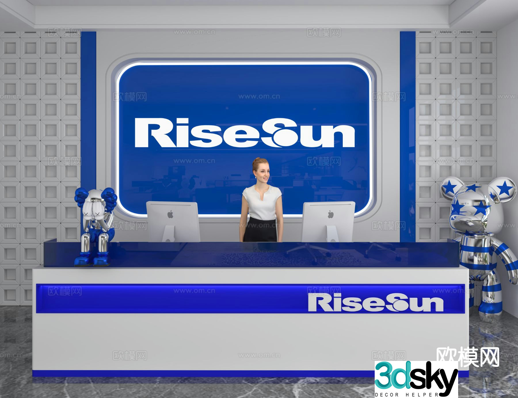 Modern front desk reception desk information desk office background 3d model