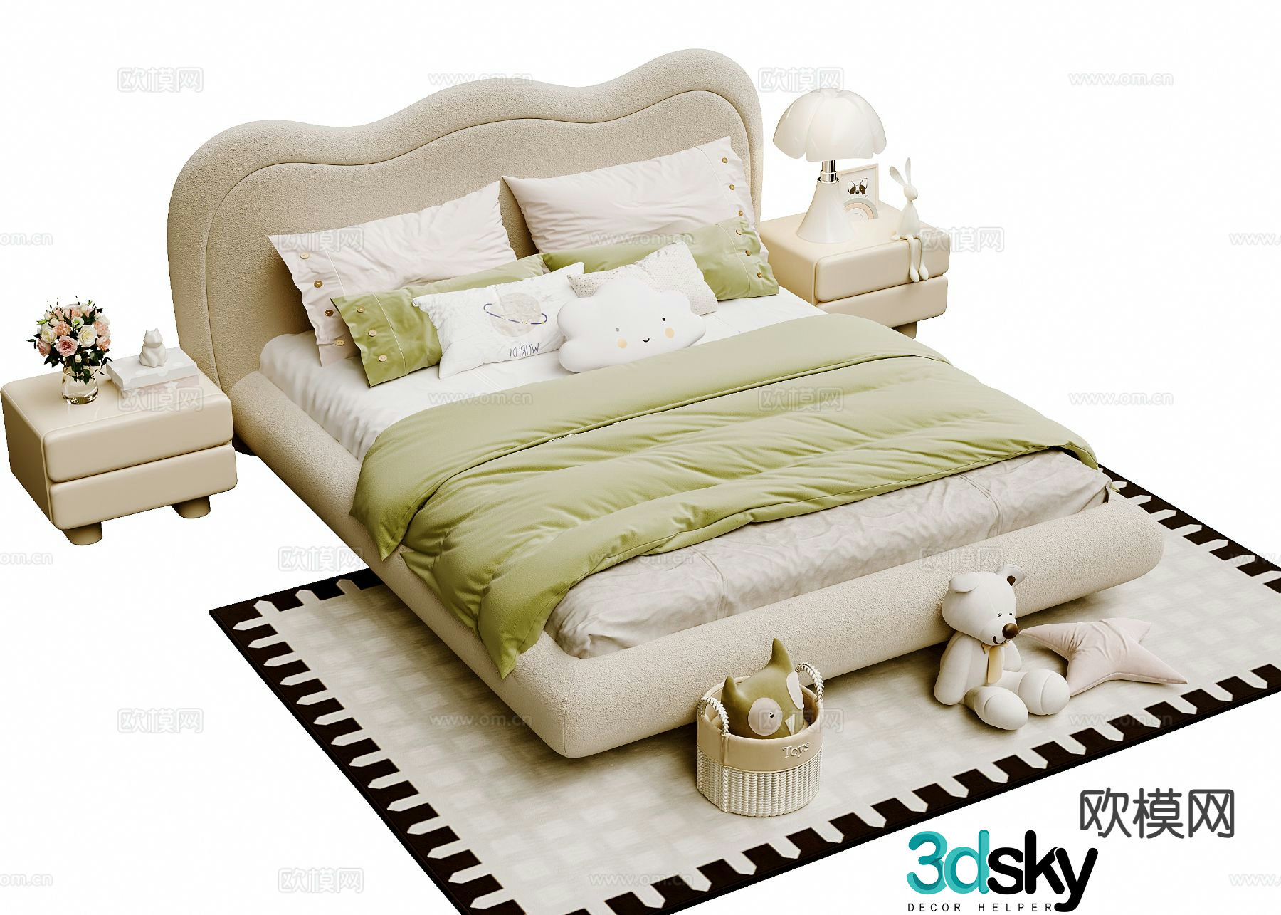 French double room cream style children’s bed 3D model