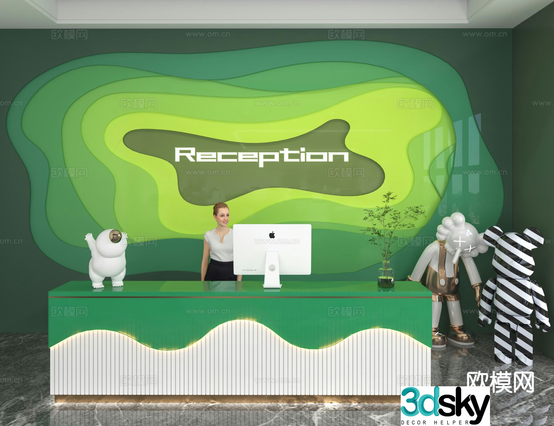 Modern front desk reception desk information desk office background 3d model