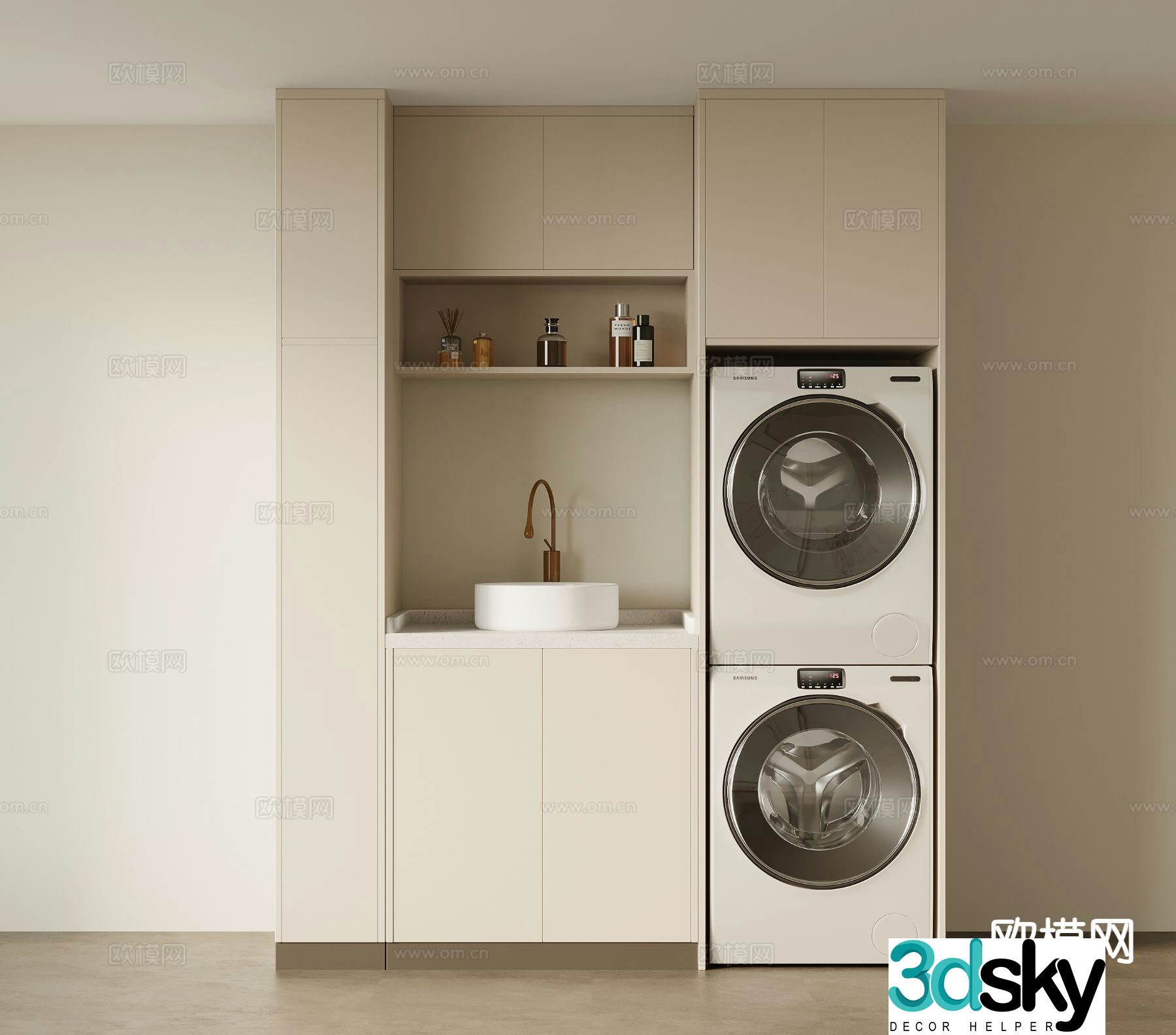 Modern balcony cabinet washing machine cabinet 3d model