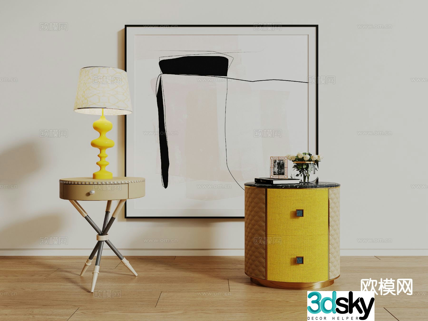 Light luxury bedside table 3D model