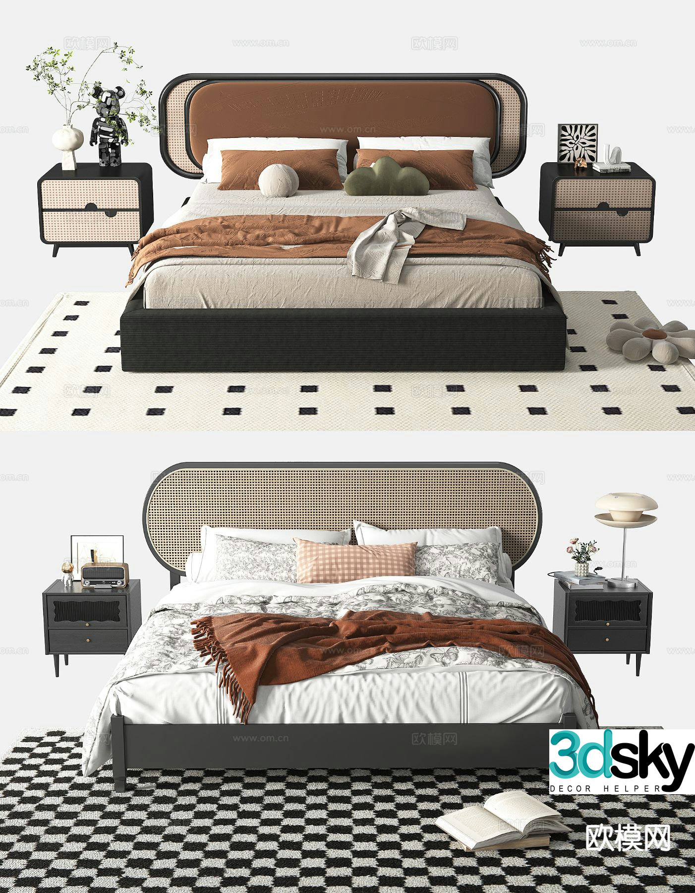 French double bed retro double bed 3d model