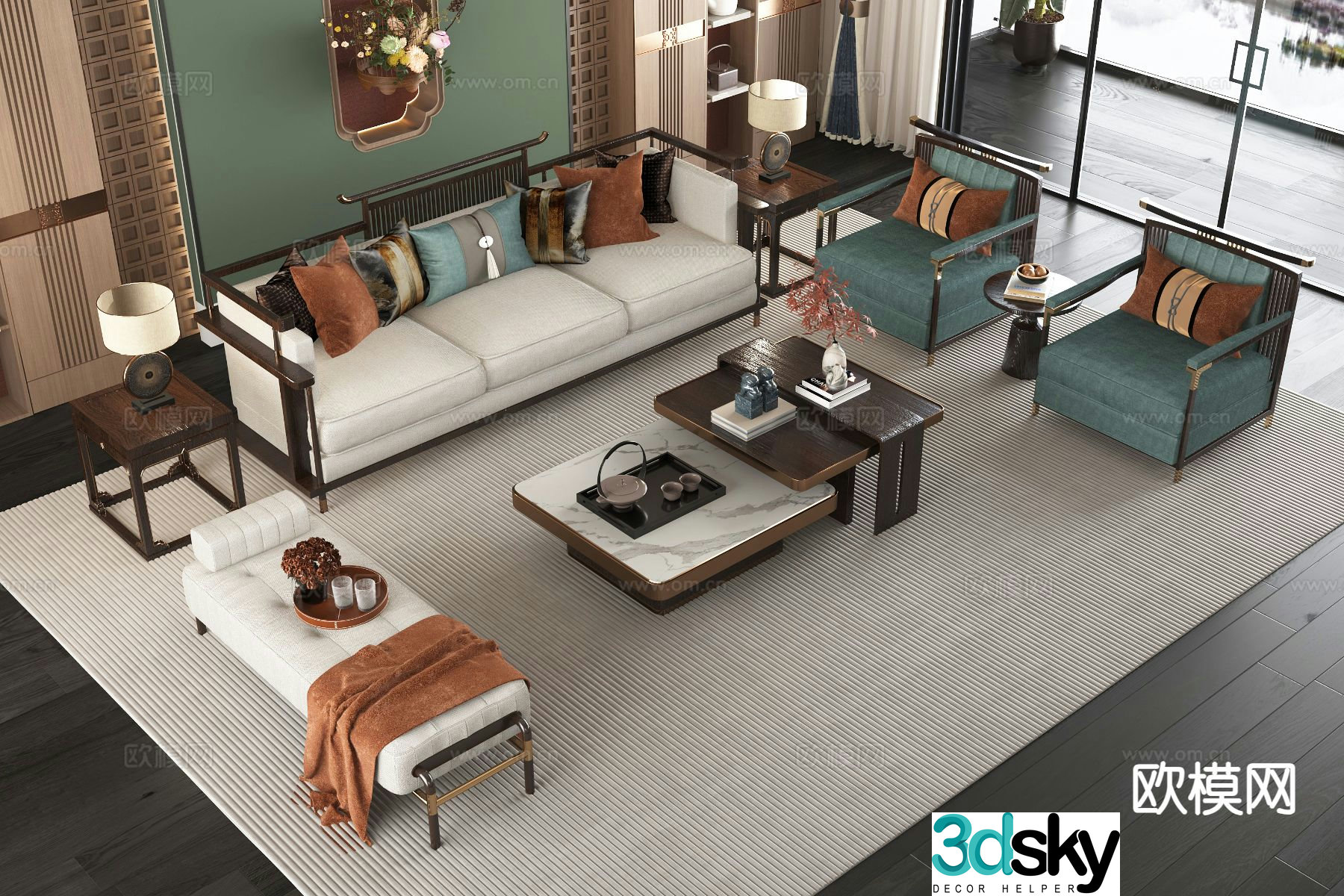 New Chinese style sofa modular sofa 3d model