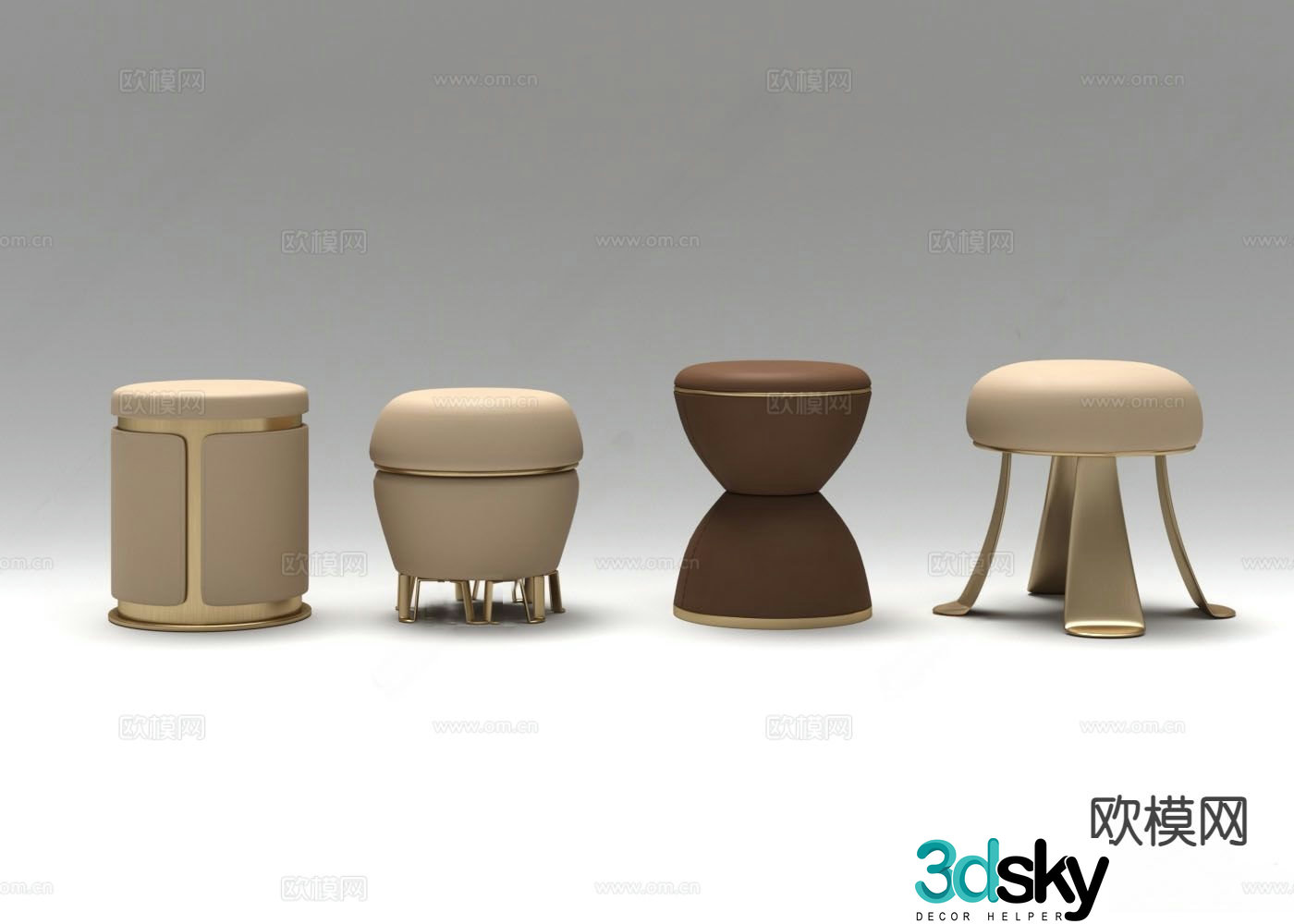 Leather stool sofa stool low stool round stool 3d model