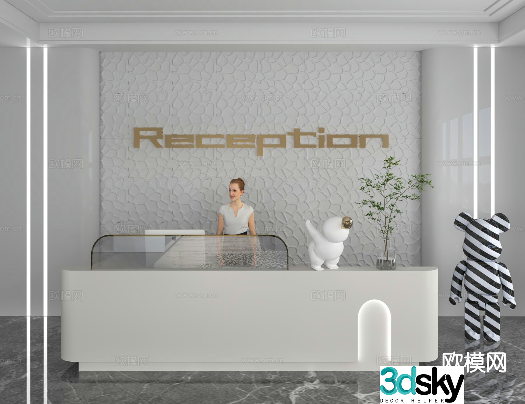 Modern front desk reception desk information desk office background 3d model
