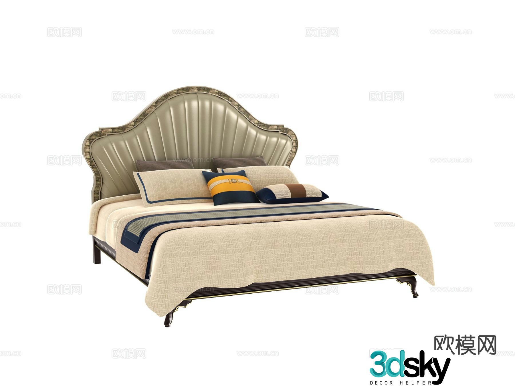 Simple European double bed 3d model